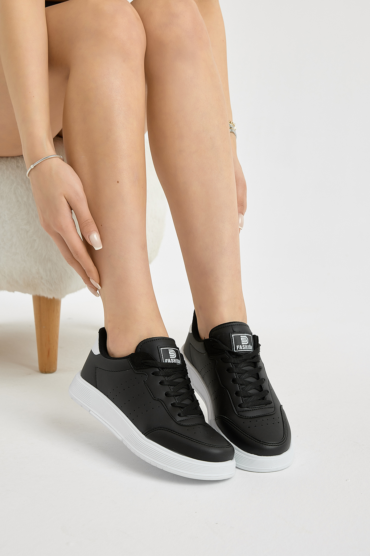 Unisex Siyah Beyaz Hafif Faylon Taban Bağcıklı Günlük Spor Ayakkabı - Görsel 3
