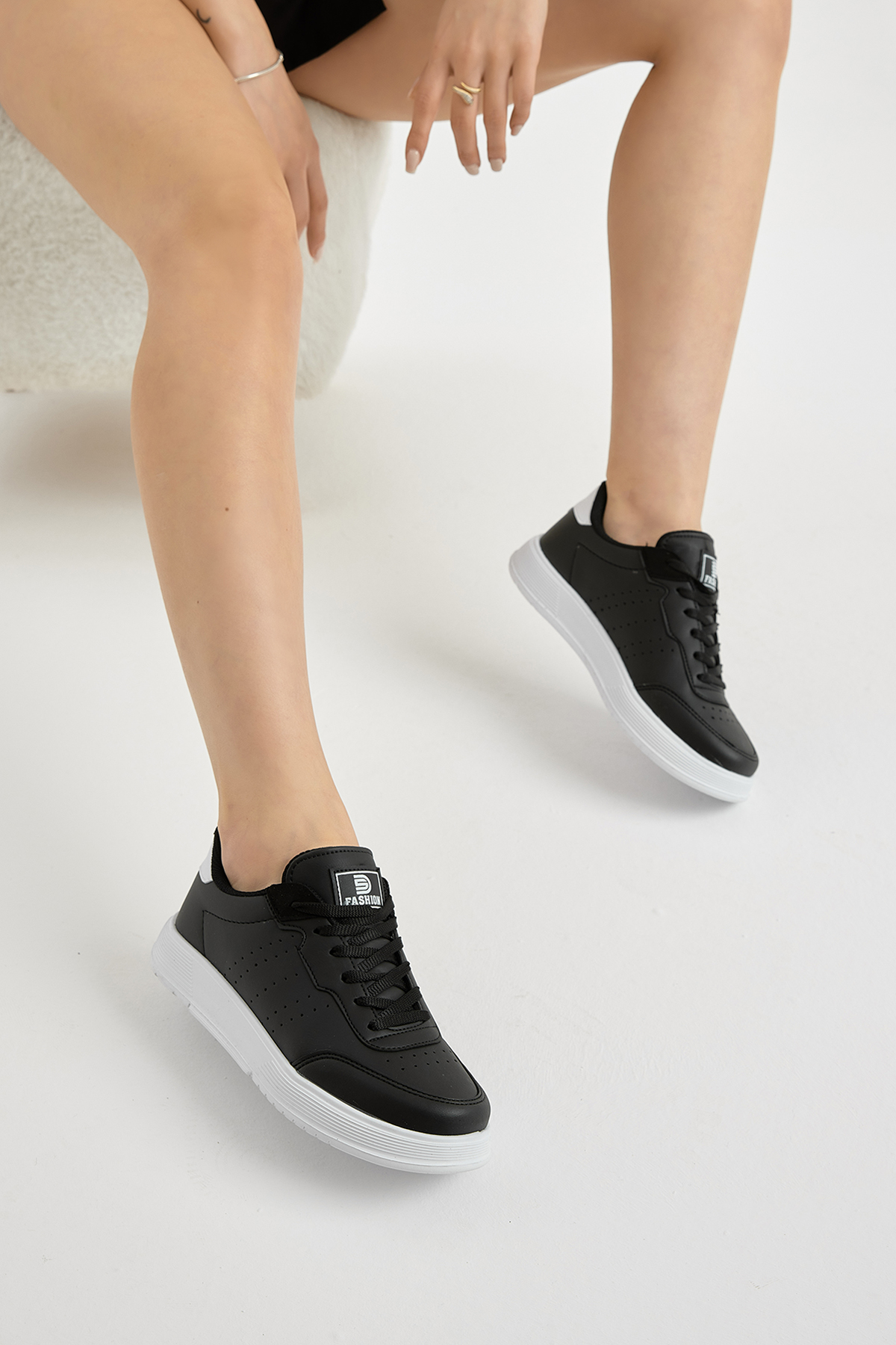 Unisex Siyah Beyaz Hafif Faylon Taban Bağcıklı Günlük Spor Ayakkabı - Görsel 4