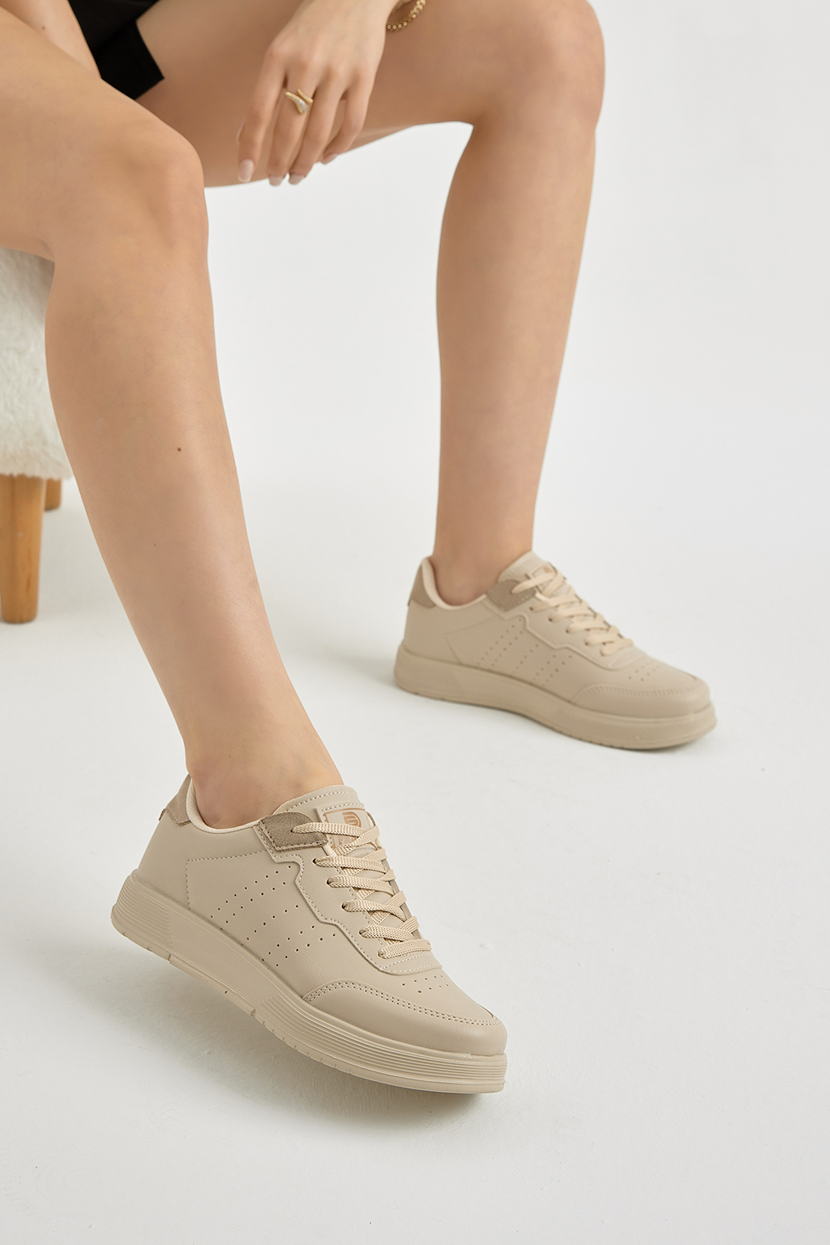 Unisex Krem Hafif Faylon Taban Bağcıklı Günlük Spor Ayakkabı - Görsel 2