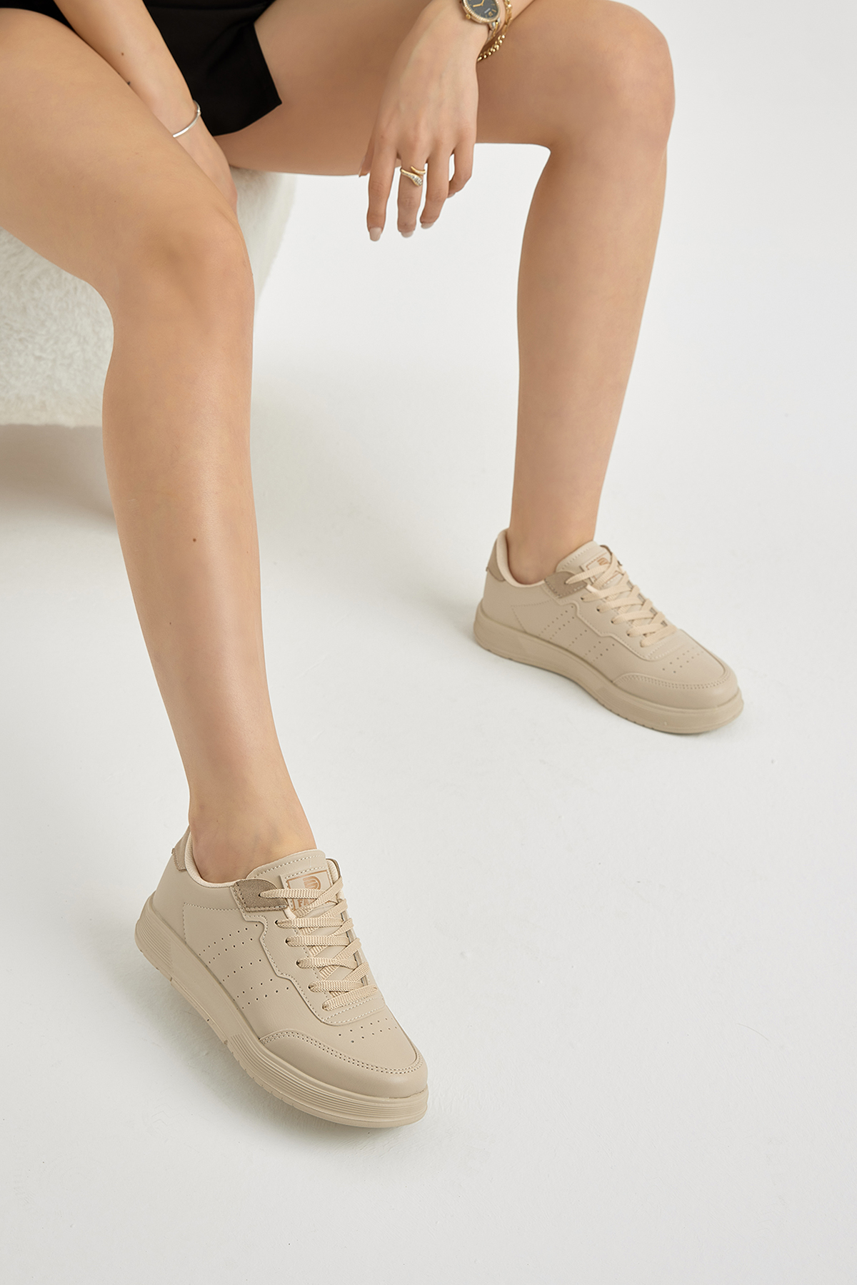 Unisex Krem Hafif Faylon Taban Bağcıklı Günlük Spor Ayakkabı - Görsel 4