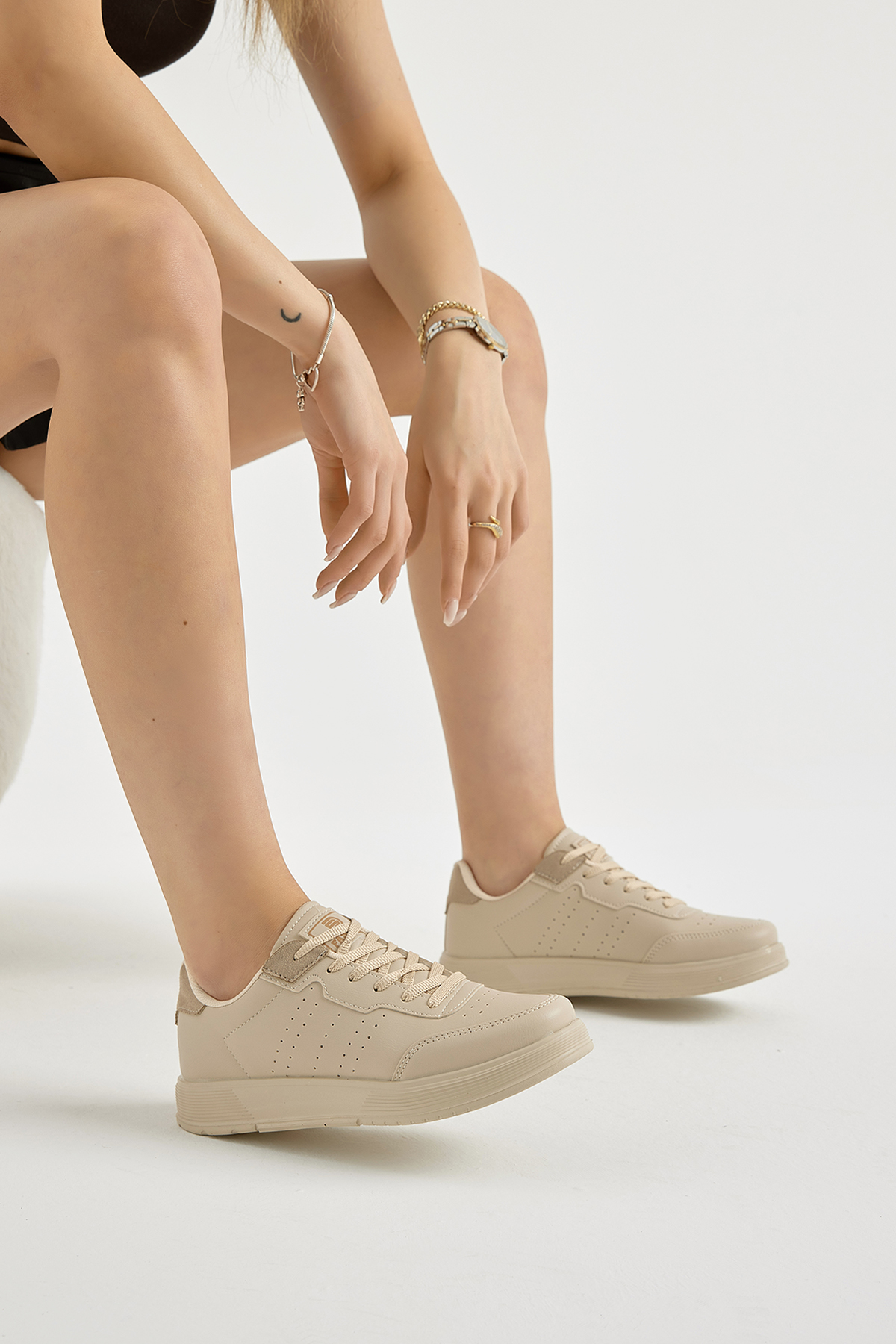 Unisex Krem Hafif Faylon Taban Bağcıklı Günlük Spor Ayakkabı - Görsel 6