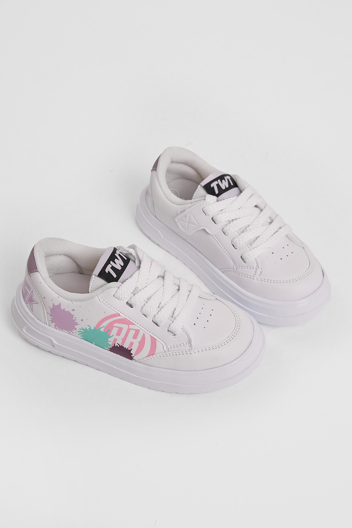 Çocuk Unisex Beyaz Turkuaz EVA Faylon Taban Desenli Bağcıklı ve Cırtlı Spor Ayakkabı - Görsel 3