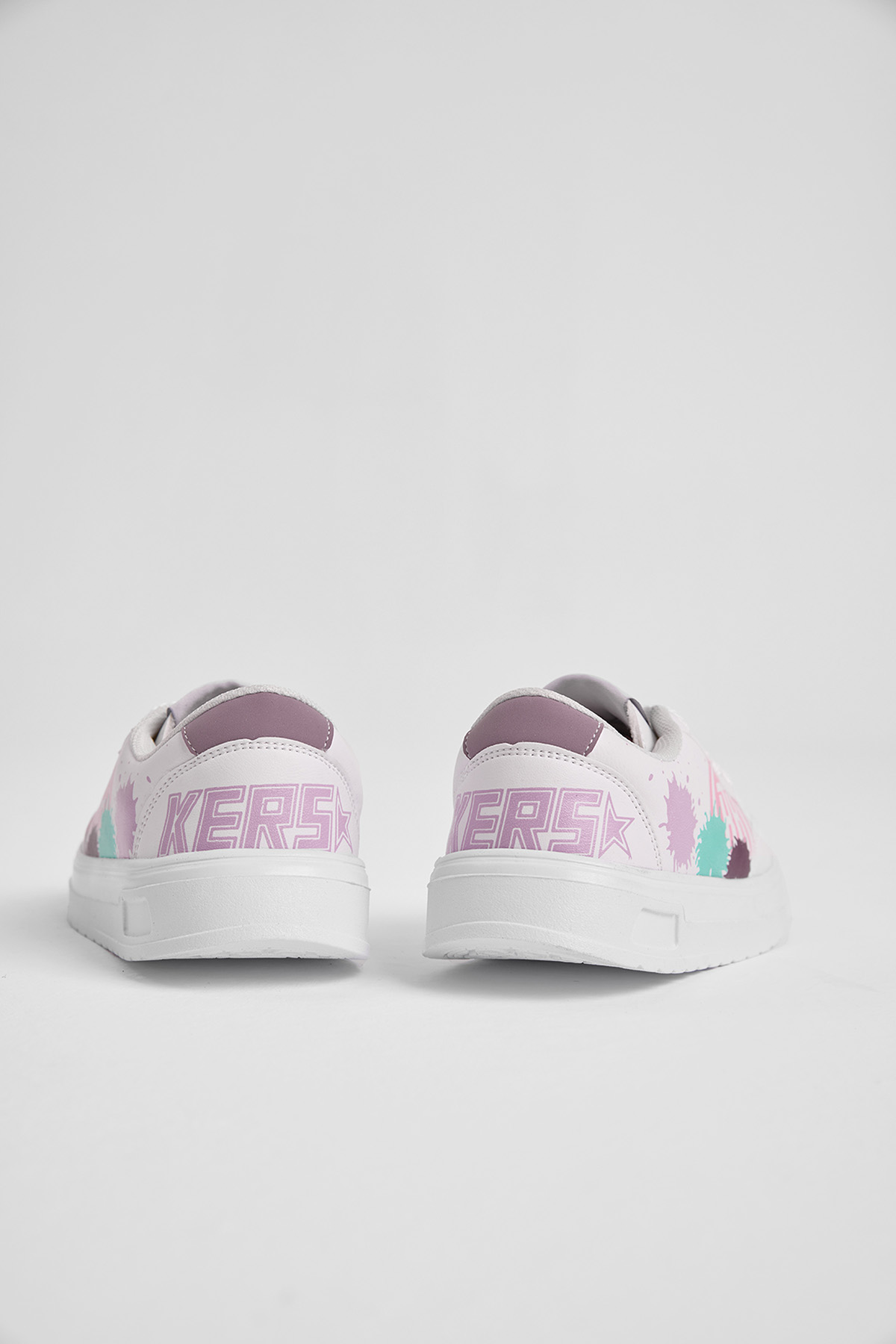 Çocuk Unisex Beyaz Turkuaz EVA Faylon Taban Desenli Bağcıklı ve Cırtlı Spor Ayakkabı - Görsel 4