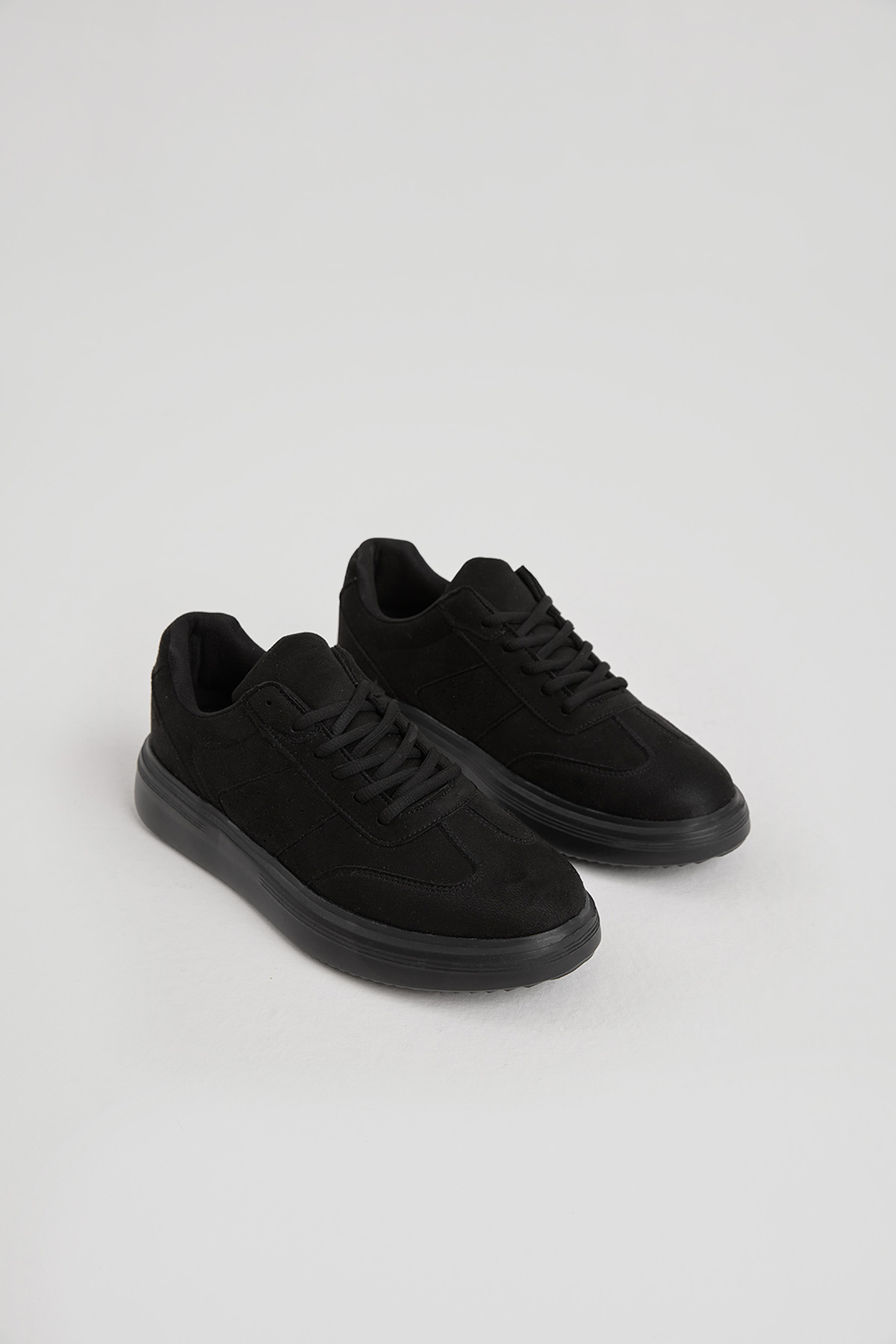Erkek Siyah Kalın Faylon Hafif Taban Bağcıklı Spor Ayakkabı - Görsel 2