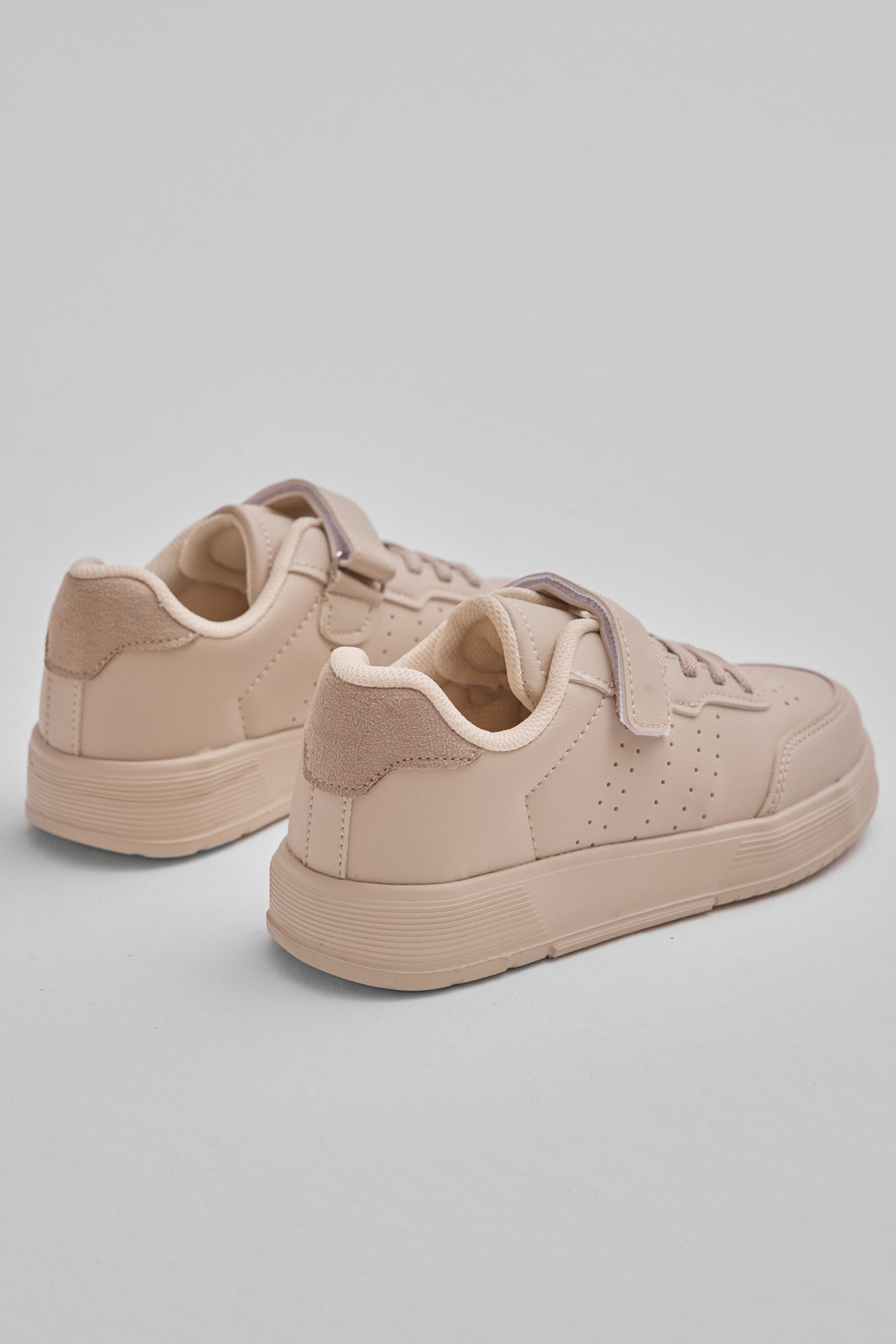 Çocuk Unisex Bej Faylon Hafif Taban Bağcıklı Günlük Spor Ayakkabı - Görsel 5