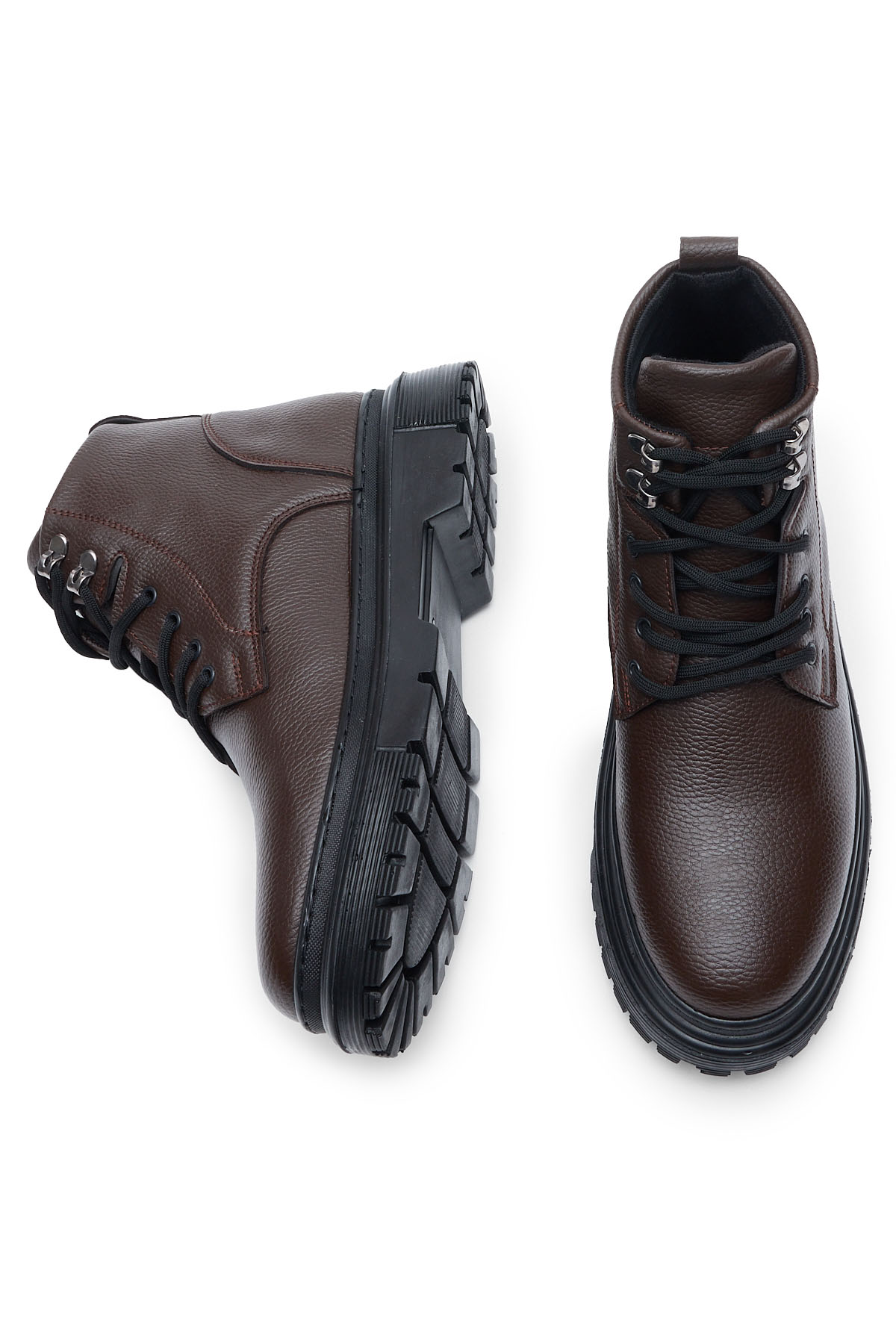 Erkek Kahve Kalın Poli Taban Bağcıklı Günlük Kışlık Bot - Görsel 6