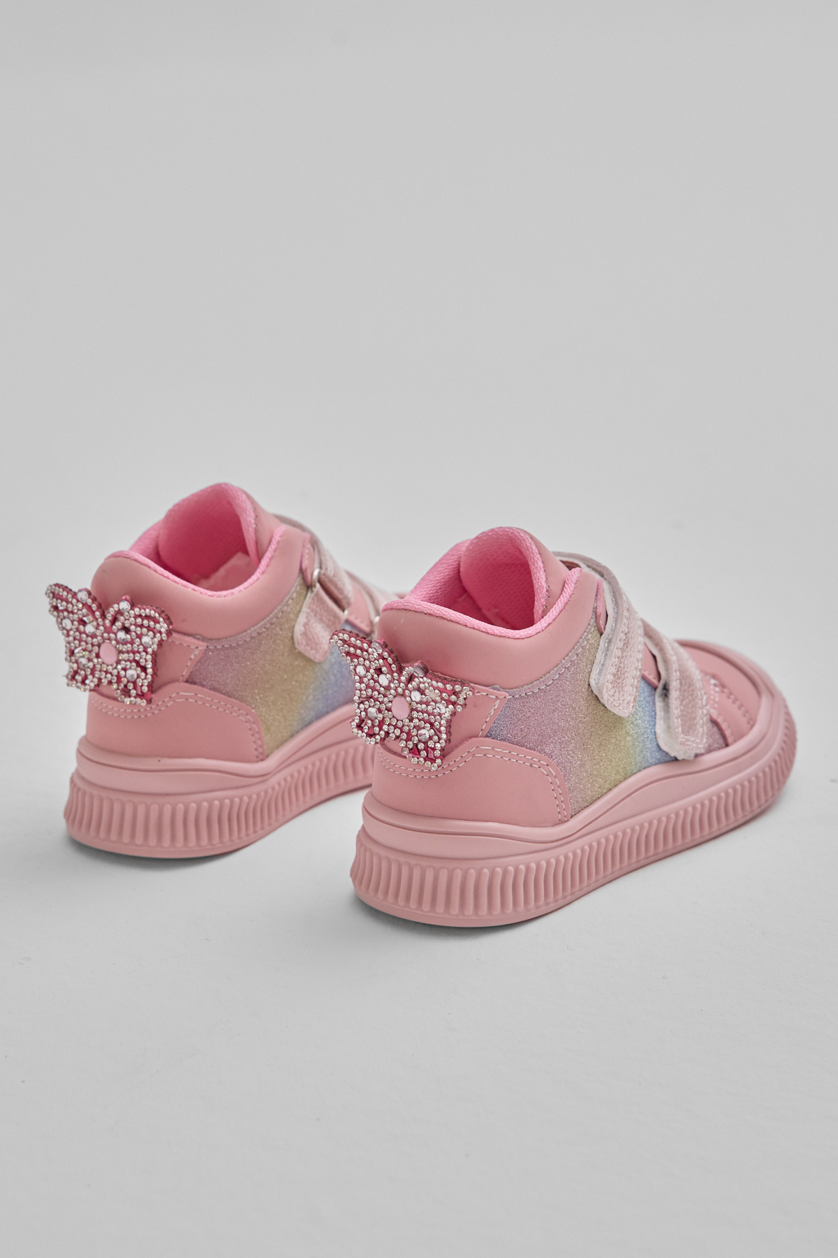 Çocuk Unisex Pudra Esnek Termo Taban Çift Cırtlı Şerit Desenli Spor Kısa Bot - Görsel 5