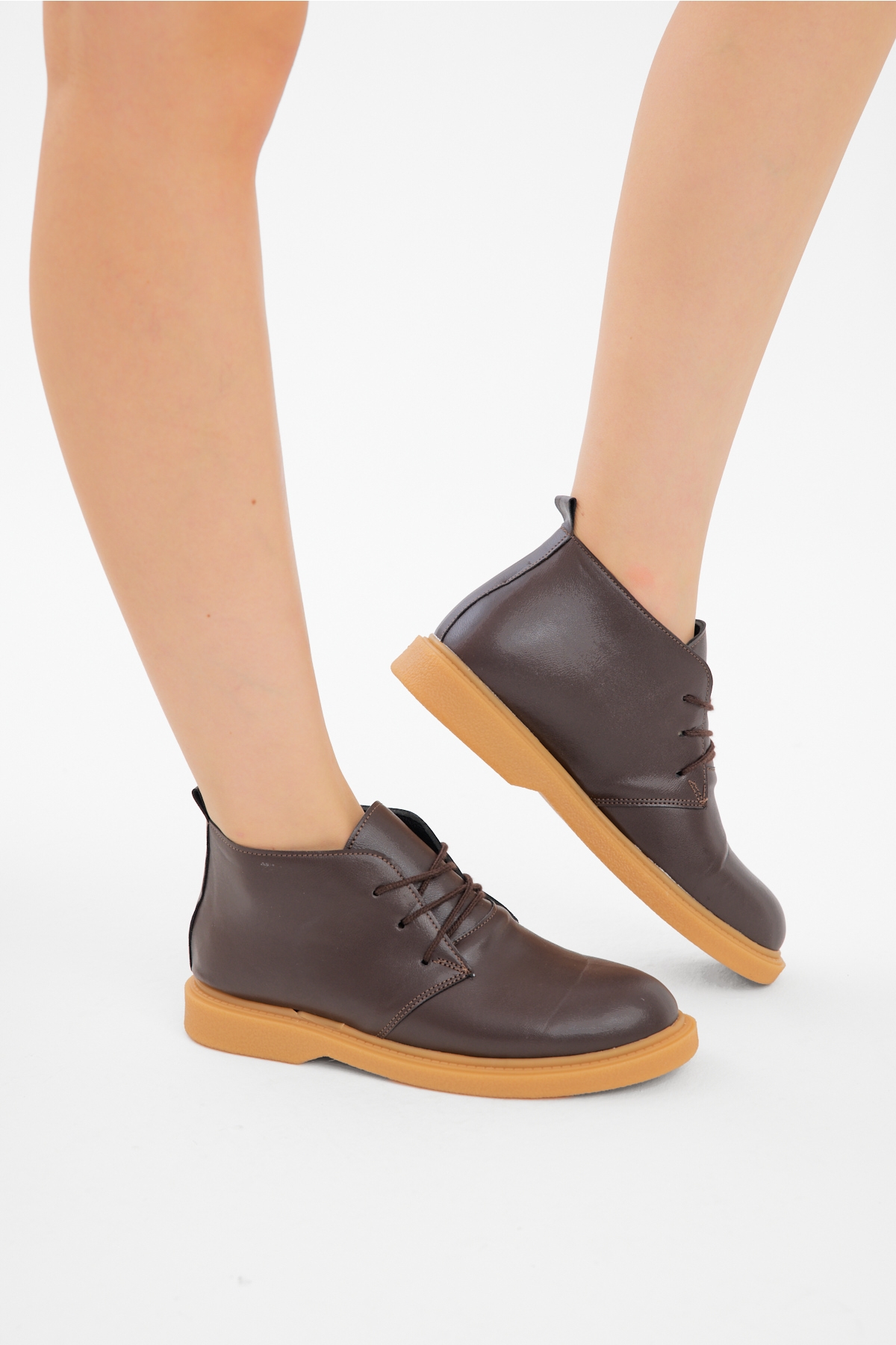Kadın Kahve Cilt Termo Taban Bağcıklı Günlük Bot - Görsel 3