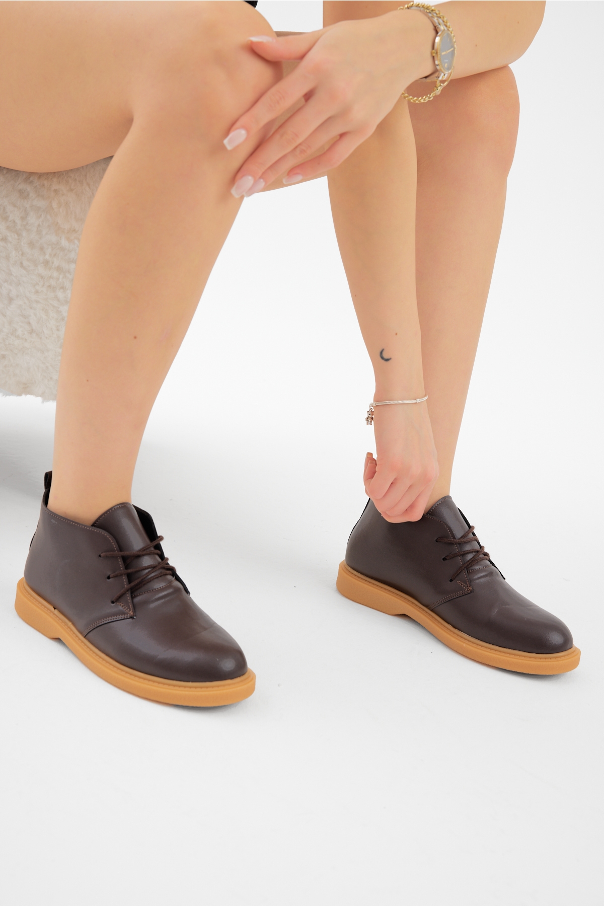Kadın Kahve Cilt Termo Taban Bağcıklı Günlük Bot - Görsel 5