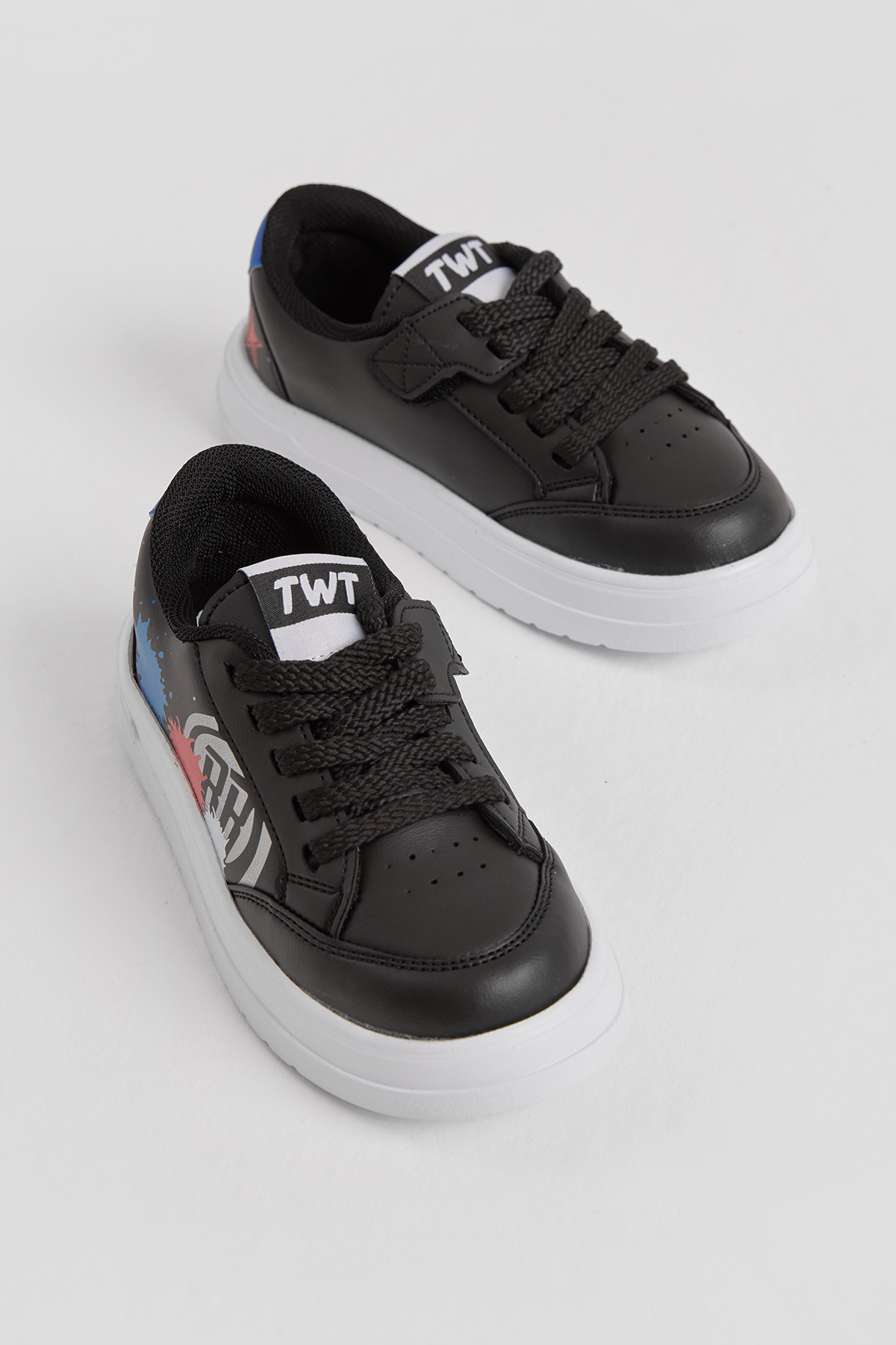 Çocuk Unisex Siyah Kırmızı EVA Faylon Taban Desenli Bağcıklı ve Cırtlı Spor Ayakkabı - Görsel 4