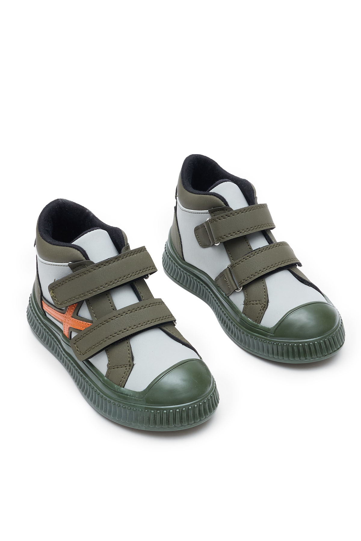 Çocuk Unisex Haki Esnek Termo Taban Çift Cırtlı Şerit Desenli Spor Kısa Bot - Görsel 2