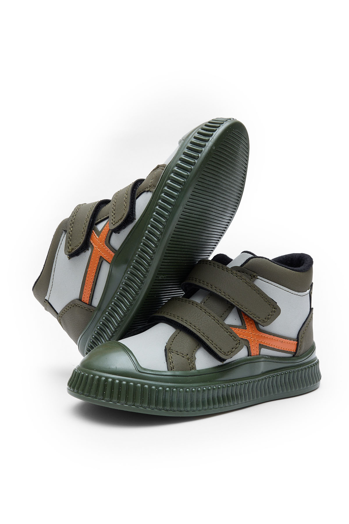 Çocuk Unisex Haki Esnek Termo Taban Çift Cırtlı Şerit Desenli Spor Kısa Bot - Görsel 3