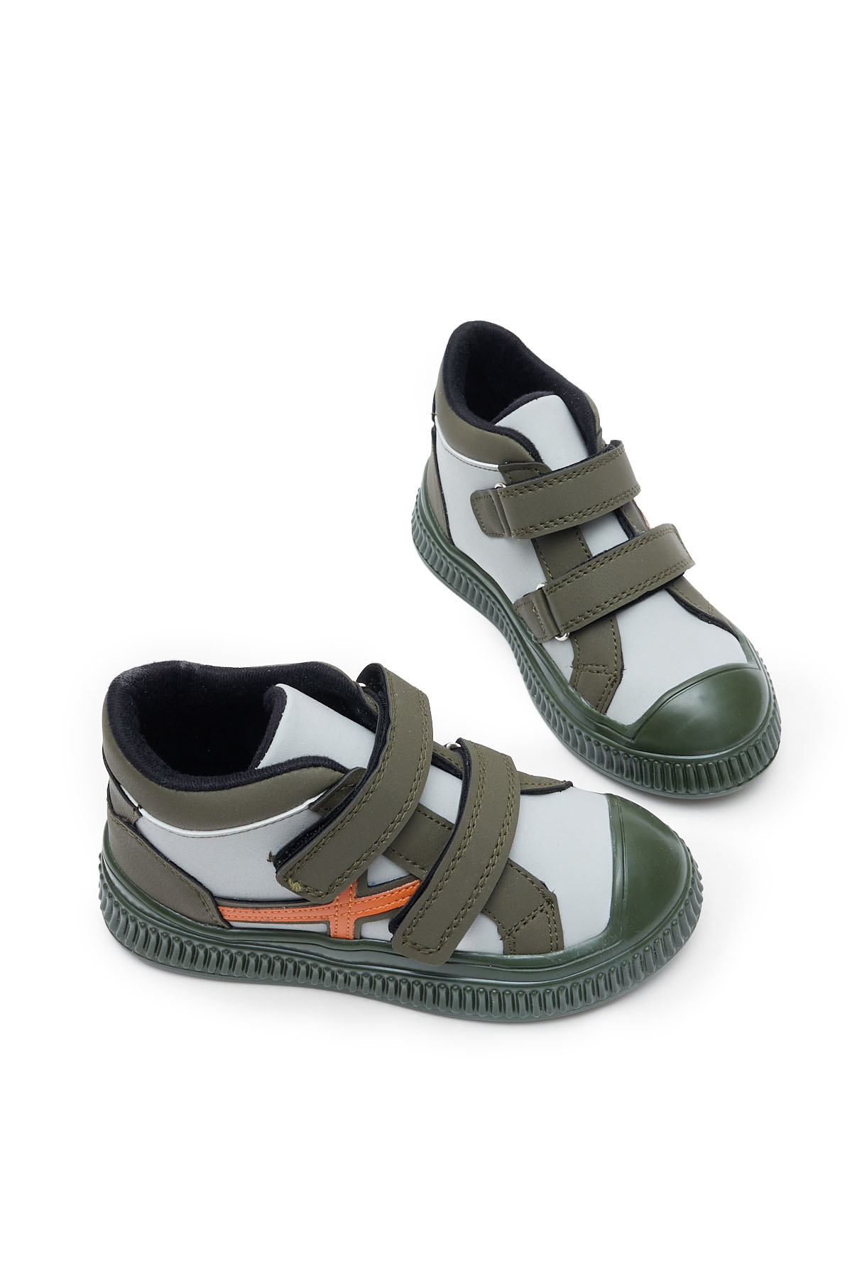 Çocuk Unisex Haki Esnek Termo Taban Çift Cırtlı Şerit Desenli Spor Kısa Bot - Görsel 4