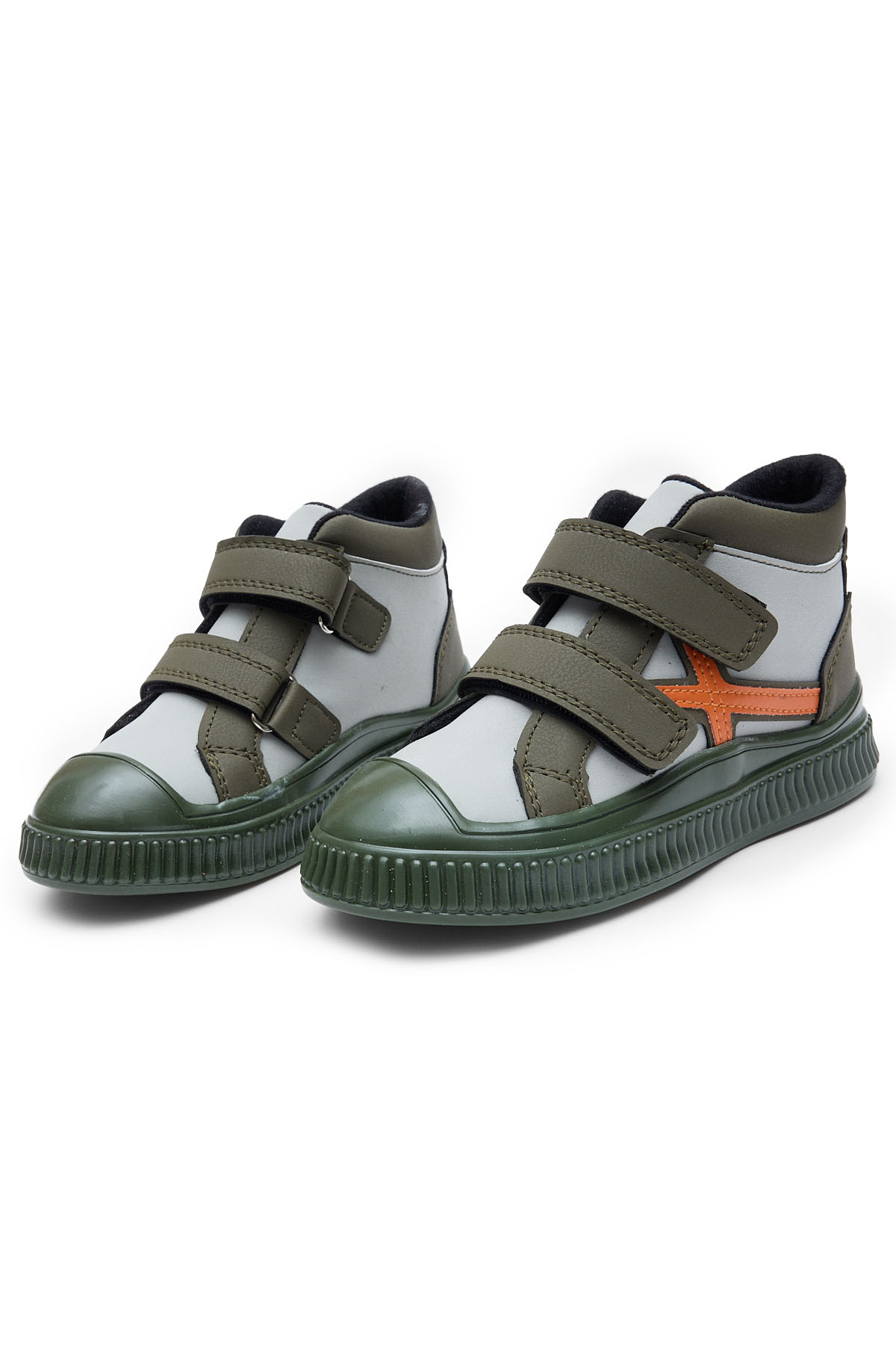 Çocuk Unisex Haki Esnek Termo Taban Çift Cırtlı Şerit Desenli Spor Kısa Bot - Görsel 6