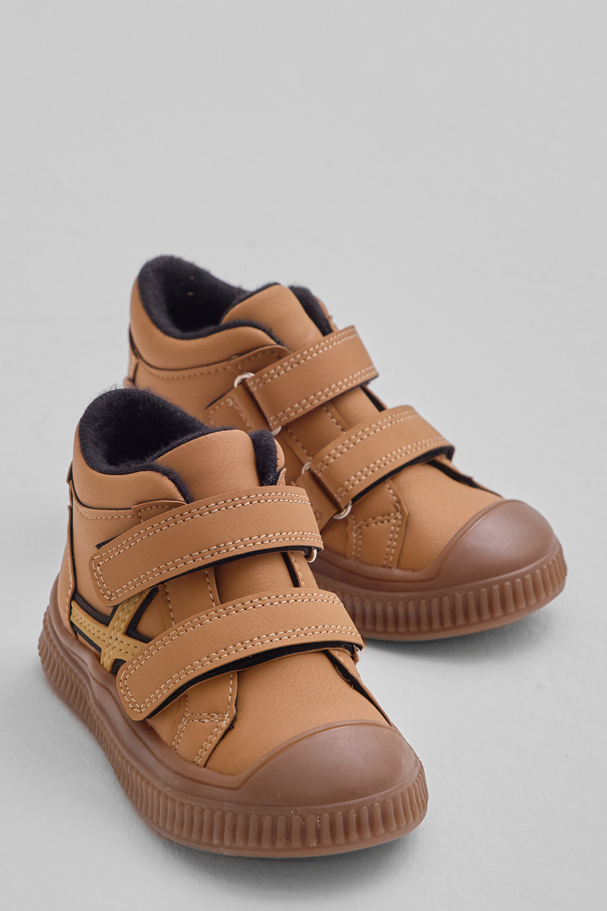 Çocuk Unisex Camel Esnek Termo Taban Çift Cırtlı Şerit Desenli Spor Kısa Bot - Görsel 3