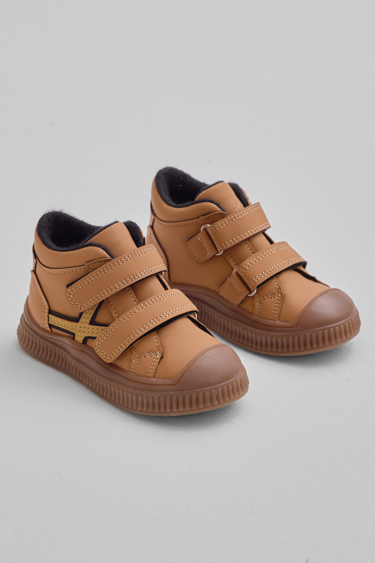 Çocuk Unisex Camel Esnek Termo Taban Çift Cırtlı Şerit Desenli Spor Kısa Bot - Görsel 4