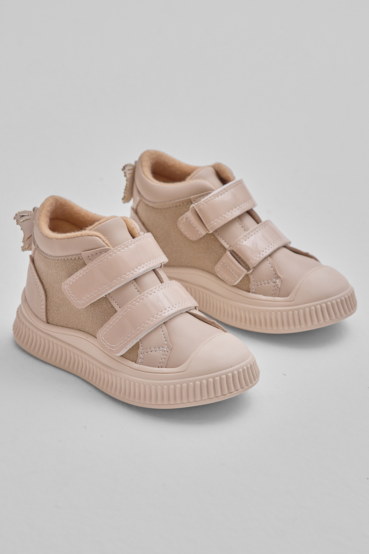 Çocuk Unisex Bej Esnek Termo Taban Çift Cırtlı Şerit Desenli Spor Kısa Bot - Görsel 3