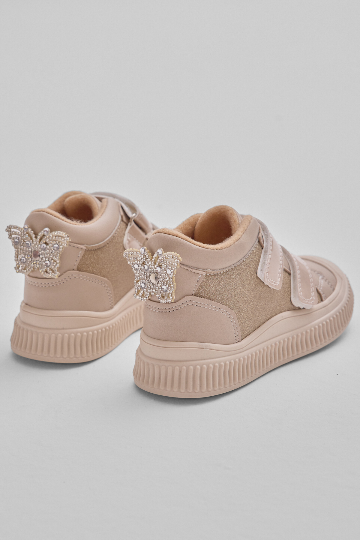 Çocuk Unisex Bej Esnek Termo Taban Çift Cırtlı Şerit Desenli Spor Kısa Bot - Görsel 5