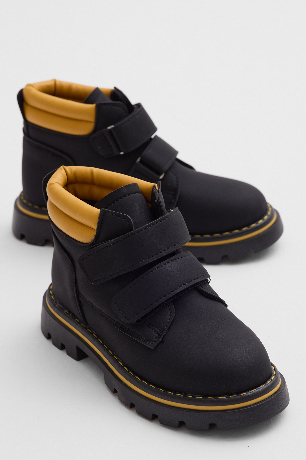 Çocuk Unisex Siyah Sarı Kalın Termo Taban Sıcak Astarlı Çift Cırtlı Bot - Görsel 3