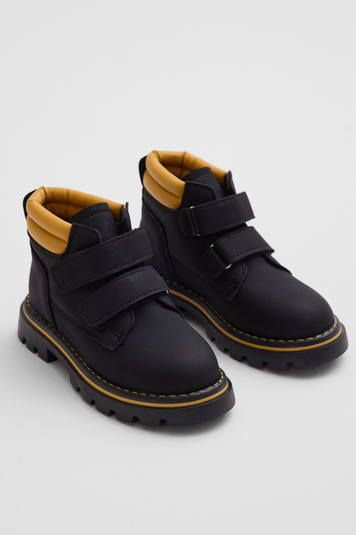 Çocuk Unisex Siyah Sarı Kalın Termo Taban Sıcak Astarlı Çift Cırtlı Bot - Görsel 4
