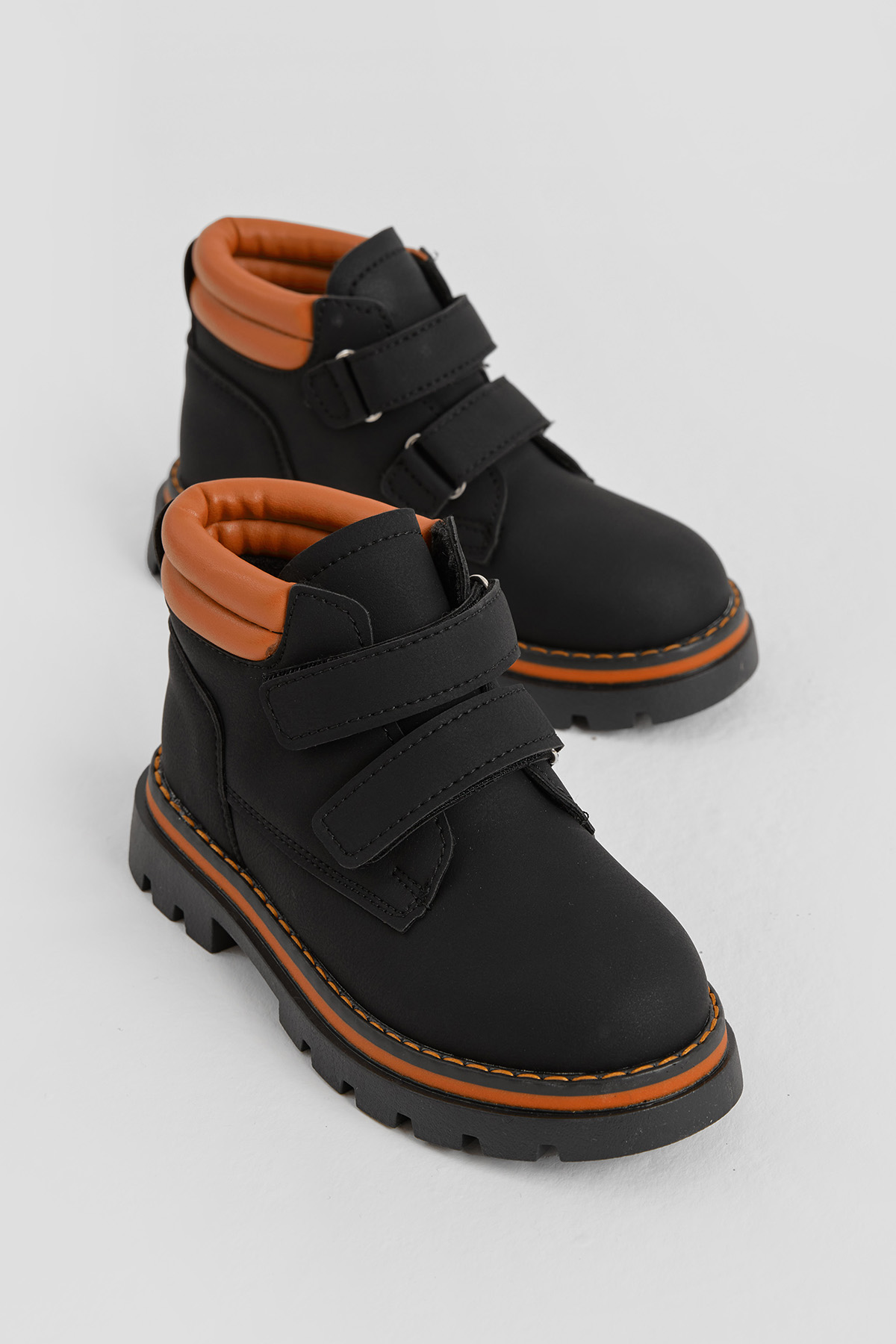 Çocuk Unisex Siyah Turuncu Kalın Termo Taban Sıcak Astarlı Çift Cırtlı Bot - Görsel 3