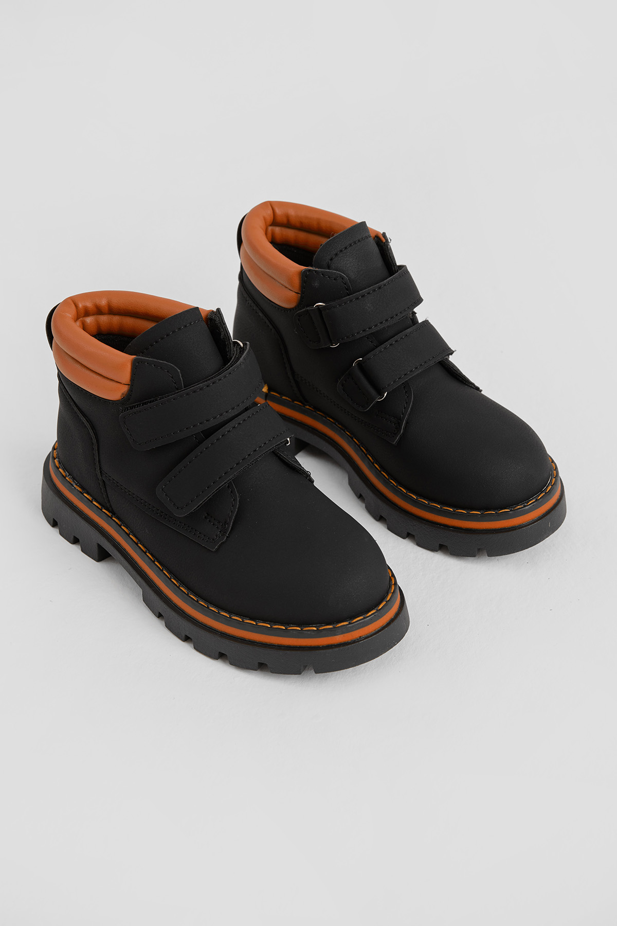 Çocuk Unisex Siyah Turuncu Kalın Termo Taban Sıcak Astarlı Çift Cırtlı Bot - Görsel 4