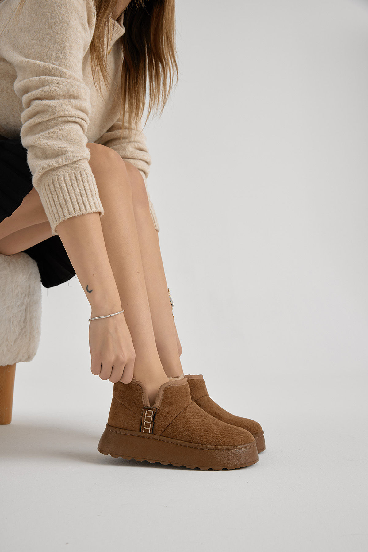 Kadın Taba Kalın Poli Taban İçi Astarlı Süet Görünümlü Günlük Bot - Görsel 3