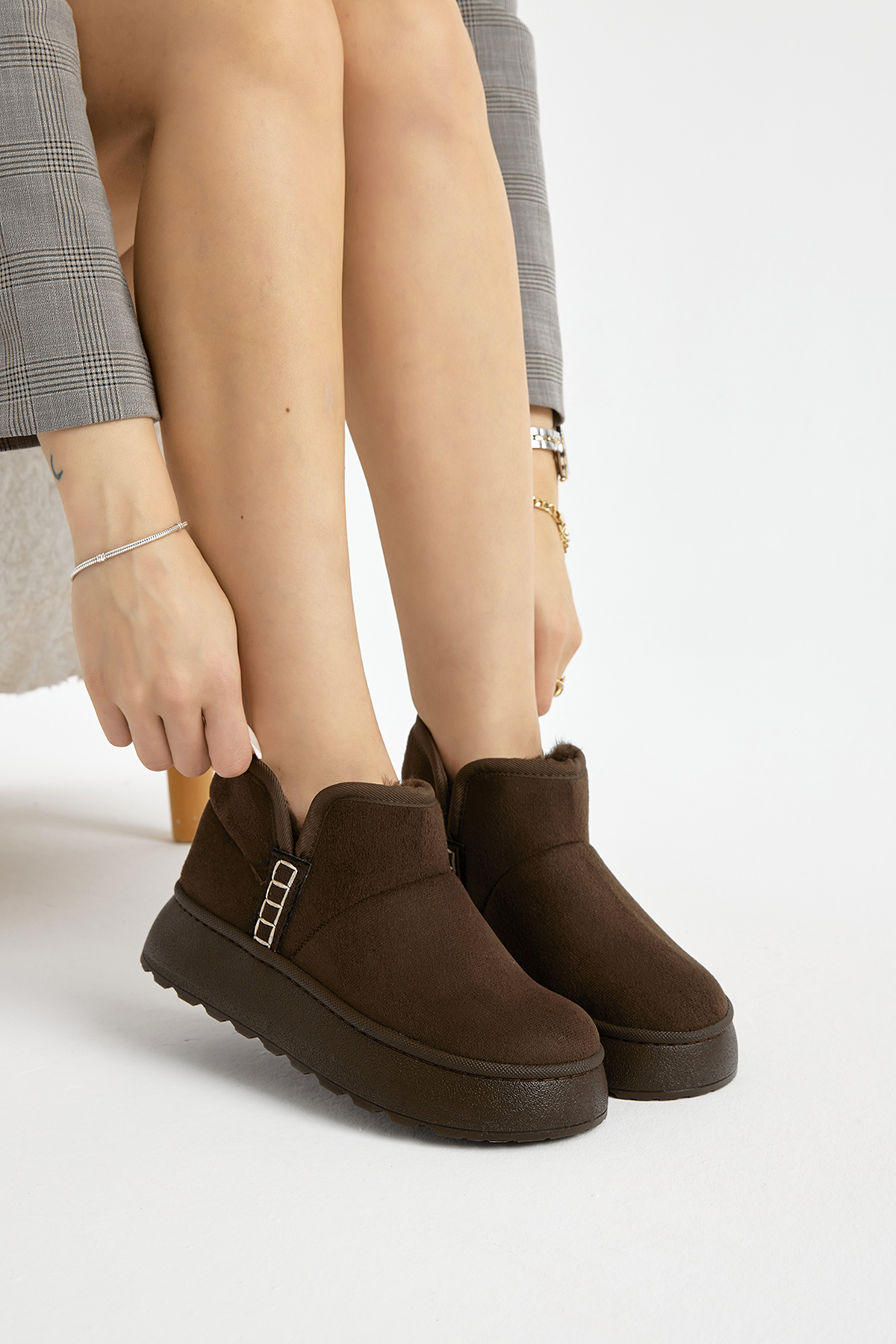 Kadın Kahve Kalın Poli Taban İçi Astarlı Süet Görünümlü Günlük Bot - Görsel 2