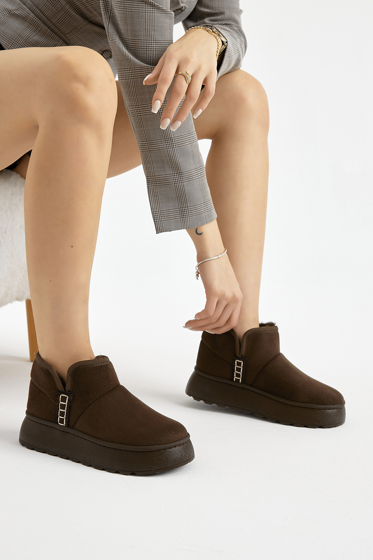 Kadın Kahve Kalın Poli Taban İçi Astarlı Süet Görünümlü Günlük Bot - Görsel 3