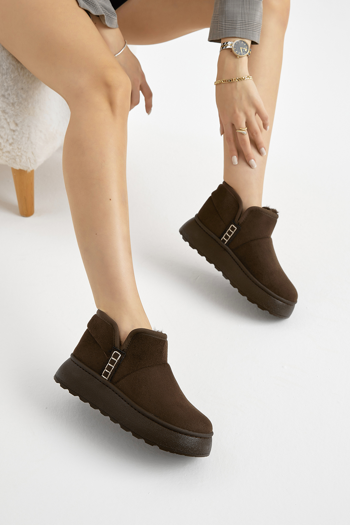 Kadın Kahve Kalın Poli Taban İçi Astarlı Süet Görünümlü Günlük Bot - Görsel 5