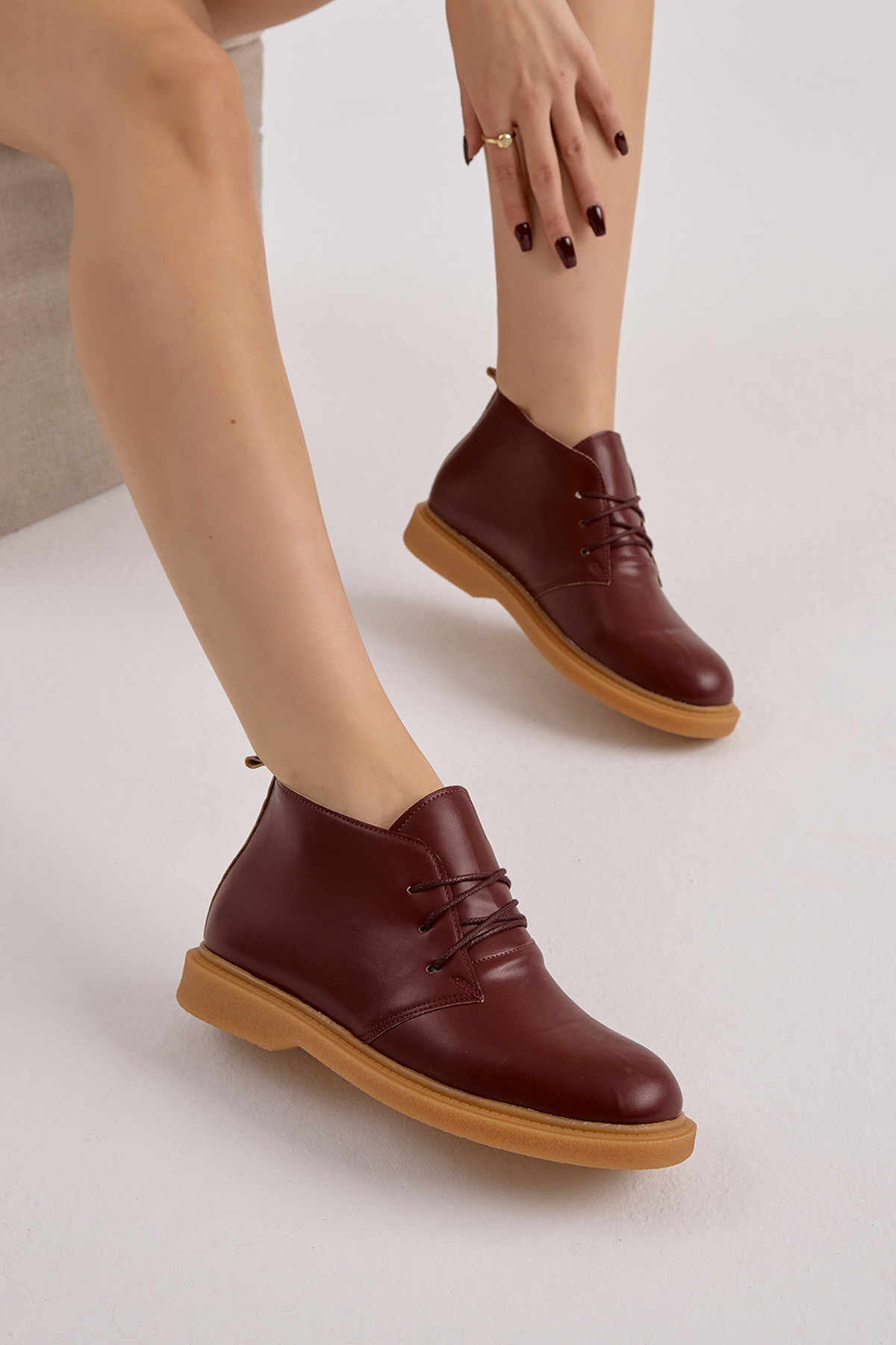 Kadın Bordo Termo Taban Bağcıklı Günlük Bot - Görsel 2