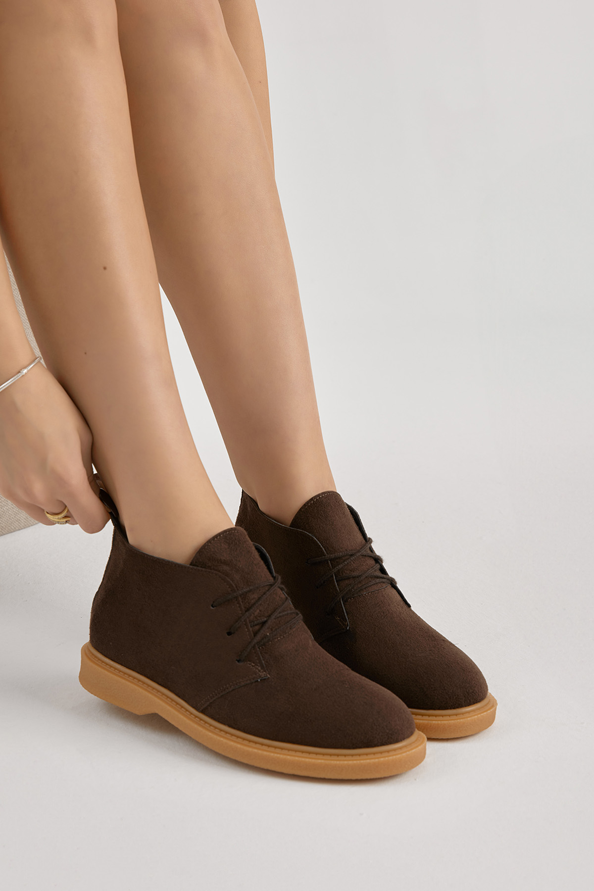 Kadın Kahve Süet Termo Taban Bağcıklı Günlük Bot - Görsel 2