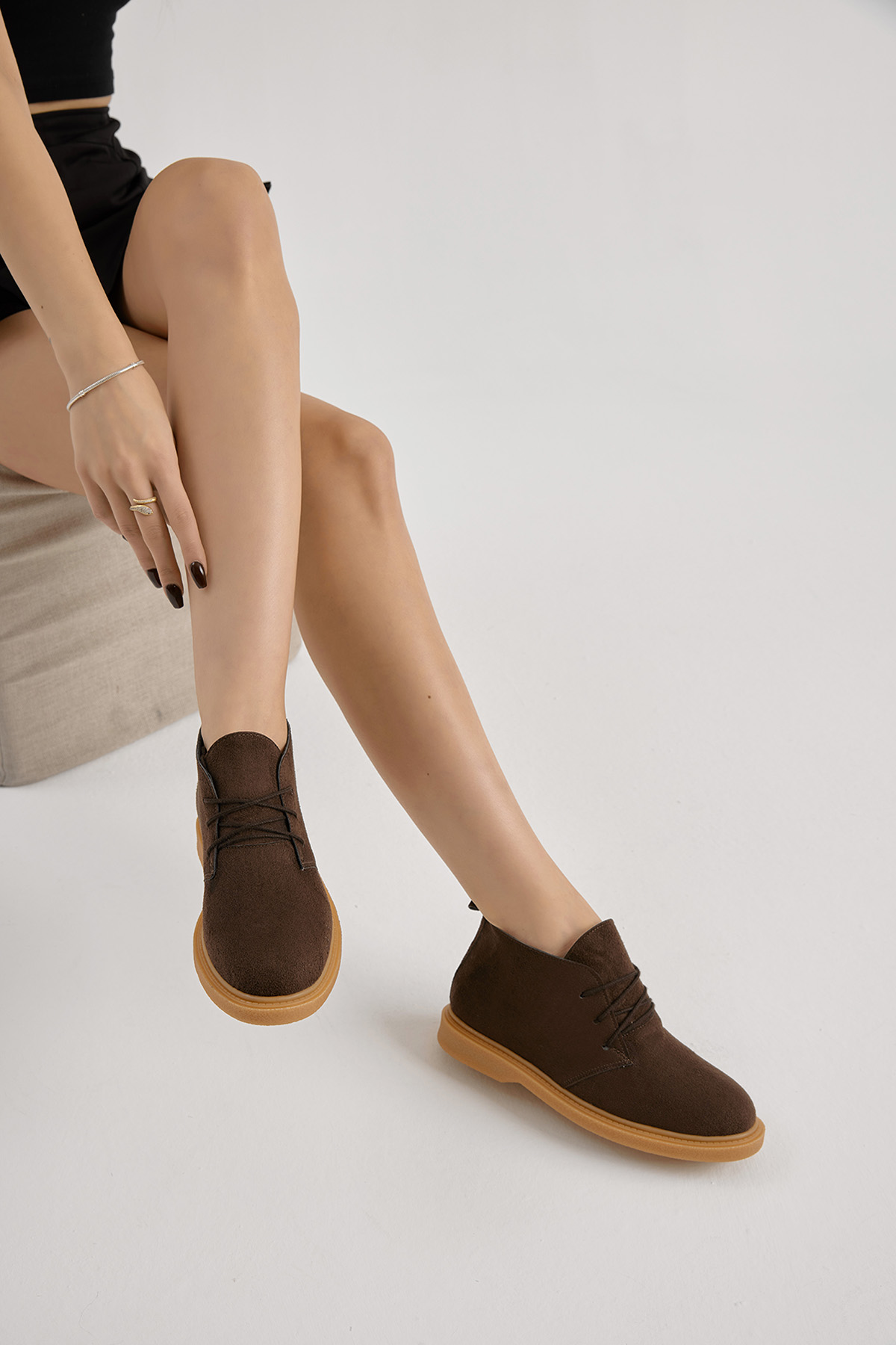 Kadın Kahve Süet Termo Taban Bağcıklı Günlük Bot - Görsel 4