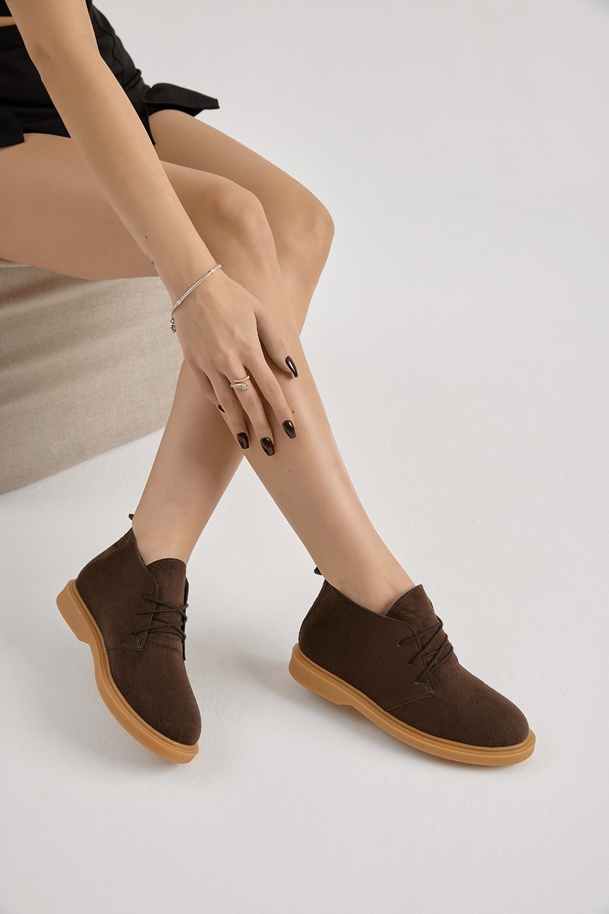 Kadın Kahve Süet Termo Taban Bağcıklı Günlük Bot - Görsel 5