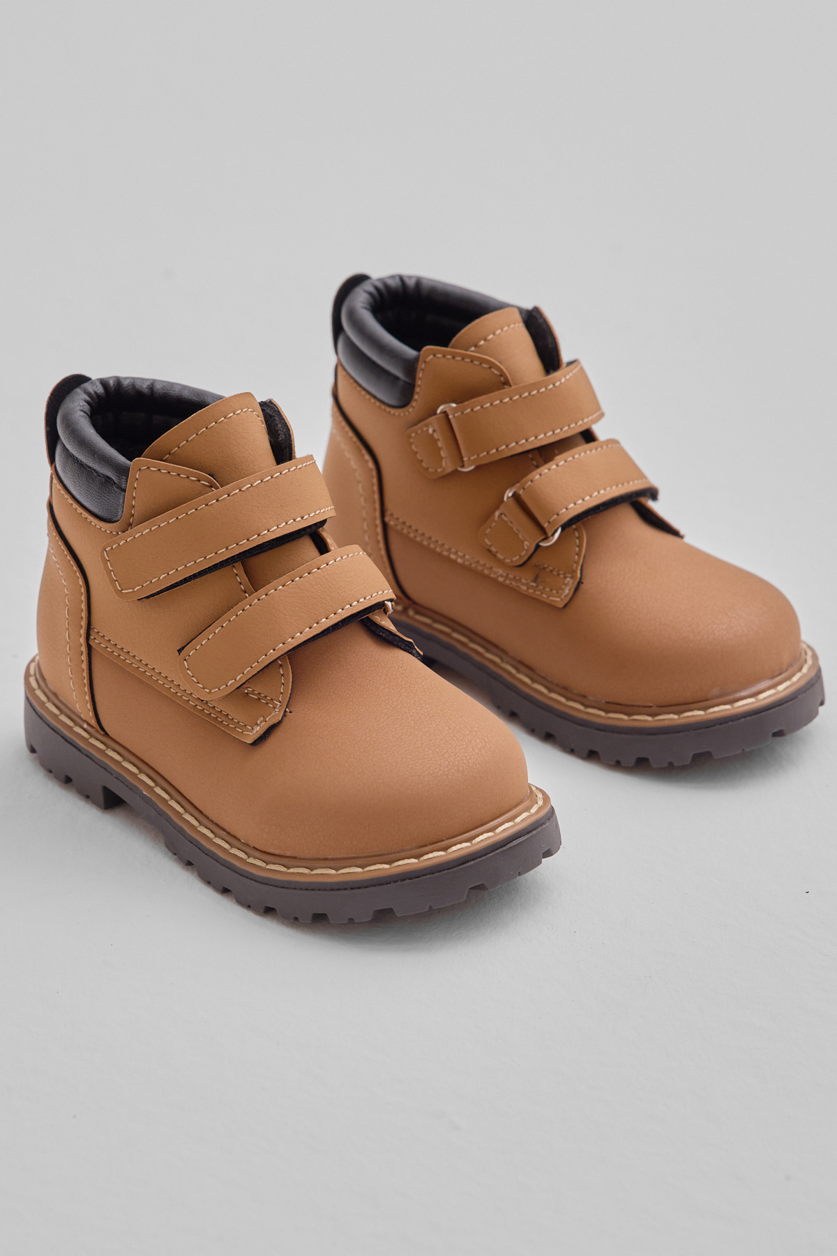 Çocuk Unisex Camel Kalın Termo Taban Sıcak Astarlı Çift Cırtlı Bot - Görsel 4