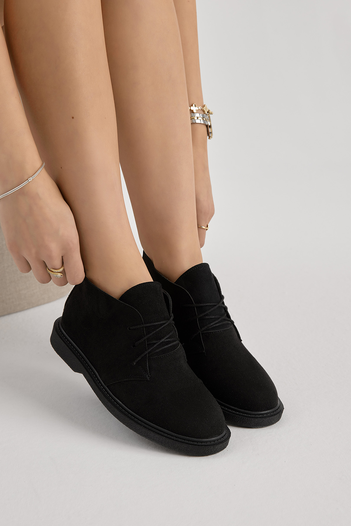 Kadın Siyah Süet Termo Taban Bağcıklı Günlük Bot - Görsel 2