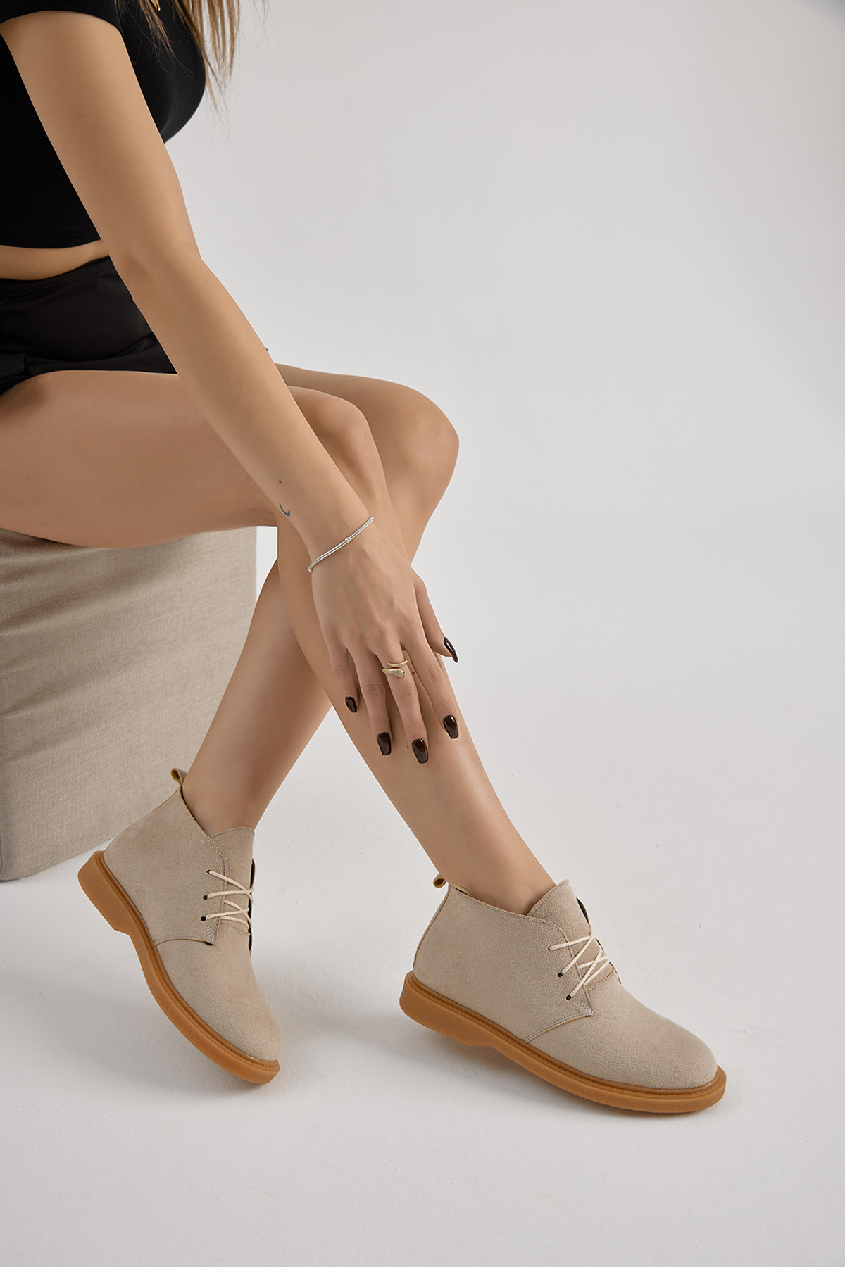 Kadın Bej Süet Termo Taban Bağcıklı Günlük Bot - Görsel 3