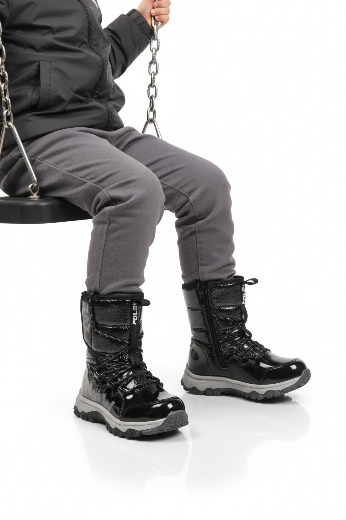 Siyah Kaymaz Taban İçi Polarlı Kız Çocuk Kar Botu 24081 F - Görsel 2