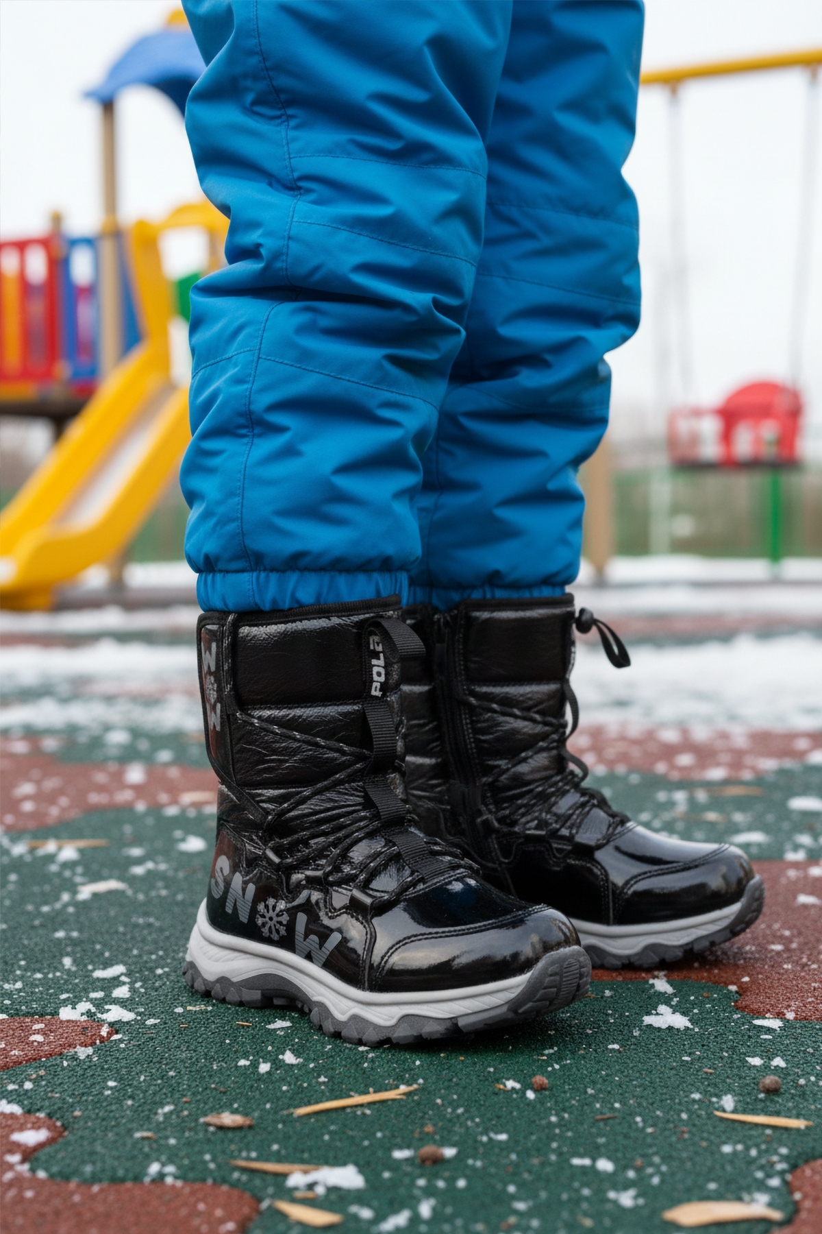 Siyah Kaymaz Taban İçi Polarlı Kız Çocuk Kar Botu 24081 F - Görsel 4