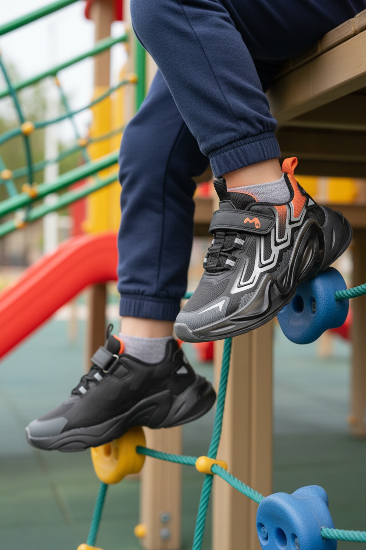 Siyah Cırtlı Hafif Erkek Çocuk Spor Ayakkabı 161-T5440210 F - Görsel 4