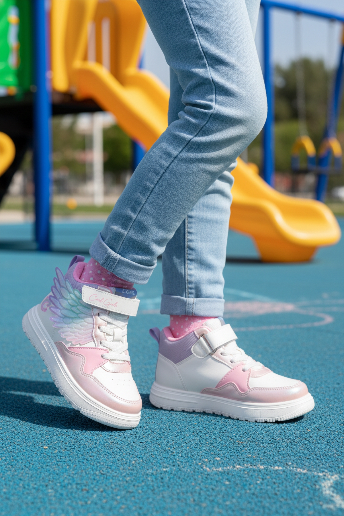 Somon Cırtlı Hafif Bilek Boy Kız Çocuk Spor Ayakkabı Helen F - Görsel 4