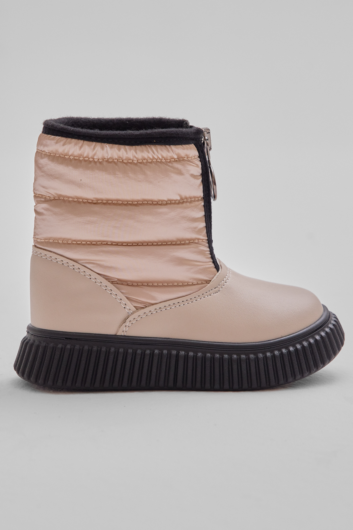 Çocuk Unisex Bej Esnek Termo Taban Sıcak Astarlı Önü Yazılı Fermuarlı Kar Botu - Görsel 3
