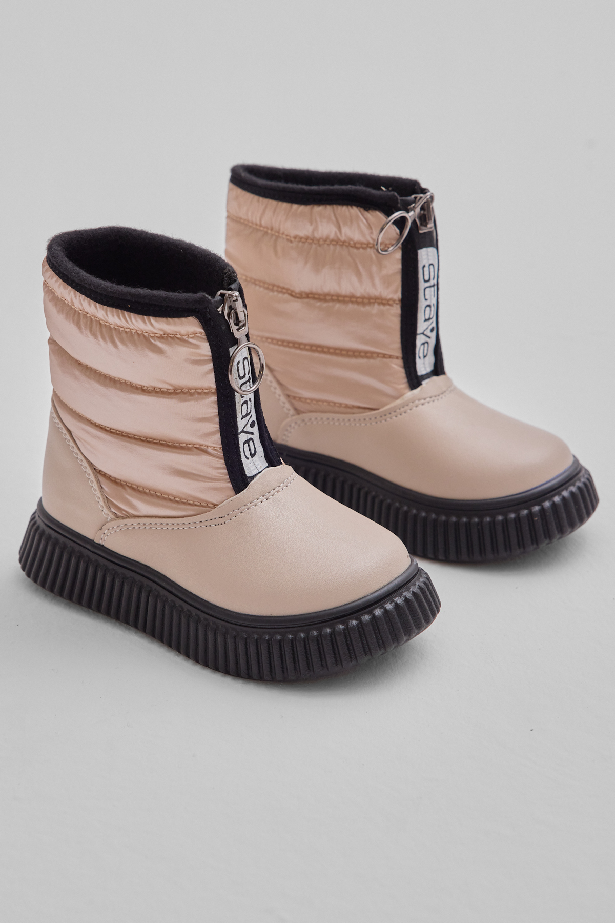 Çocuk Unisex Bej Esnek Termo Taban Sıcak Astarlı Önü Yazılı Fermuarlı Kar Botu - Görsel 4