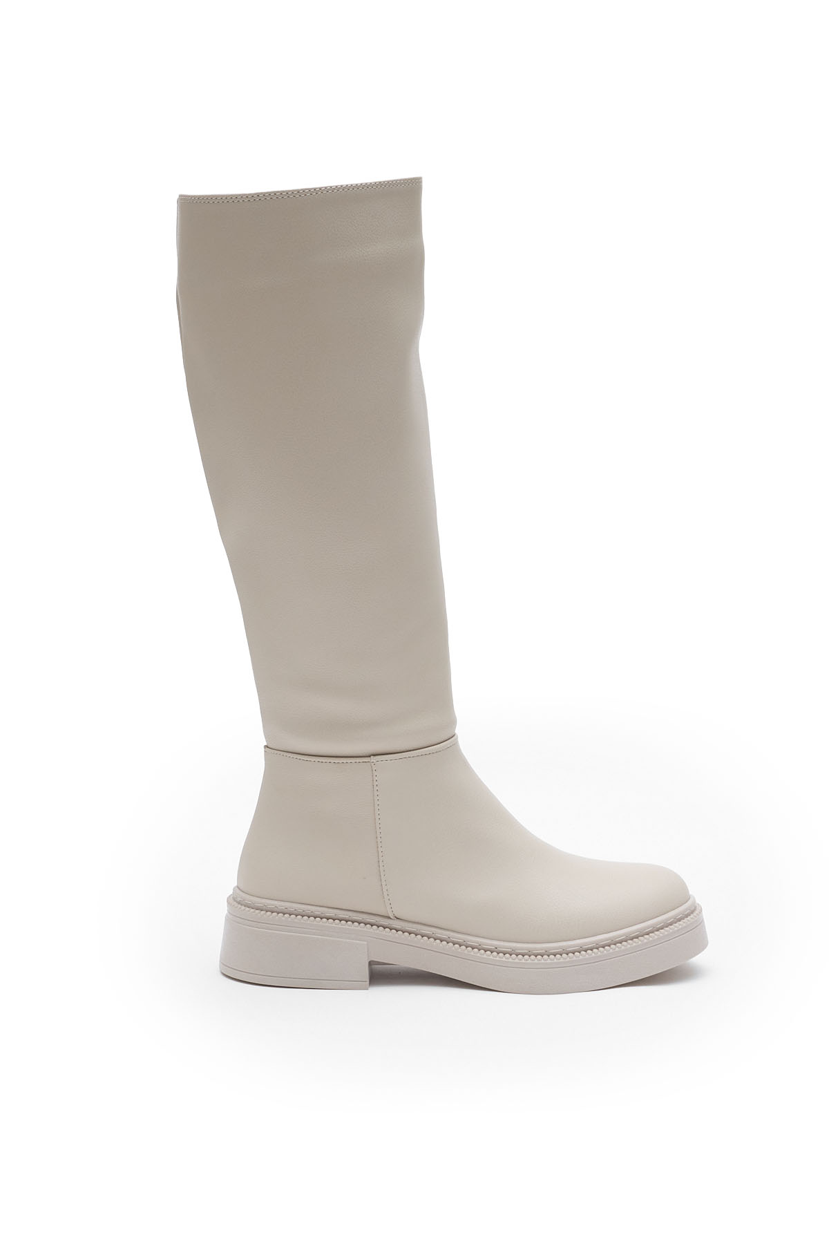 Kadın Bej Cilt Kalın Termo Taban Fermuarlı Çizme - Görsel 6