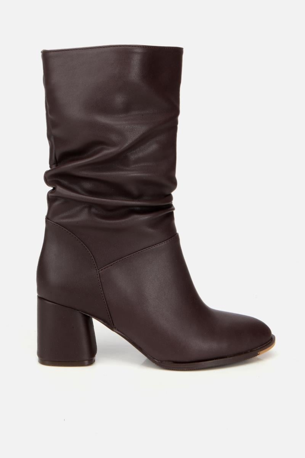 Kadın Kahverengi Kırışık Görünümlü Diz Altı Topuklu Bot - Görsel 2