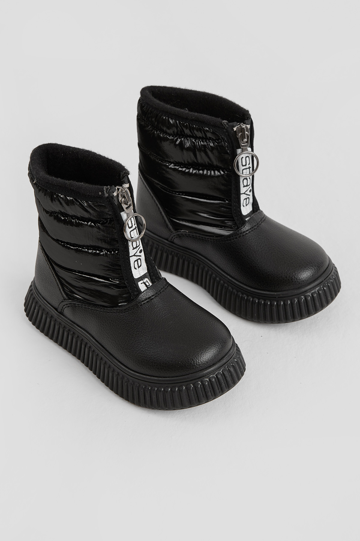 Çocuk Unisex Siyah Esnek Termo Taban Sıcak Astarlı Önü Yazılı Fermuarlı Kar Botu - Görsel 2