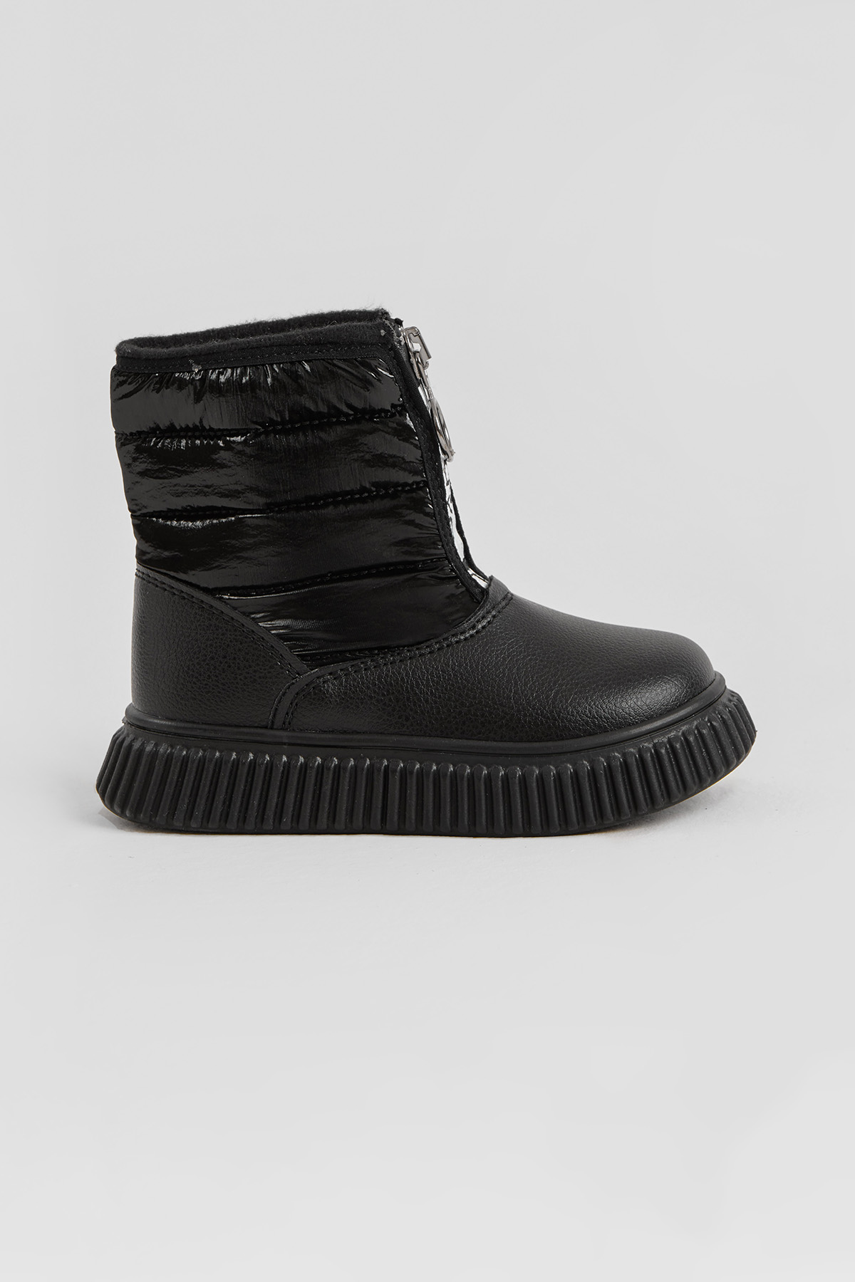 Çocuk Unisex Siyah Esnek Termo Taban Sıcak Astarlı Önü Yazılı Fermuarlı Kar Botu - Görsel 3
