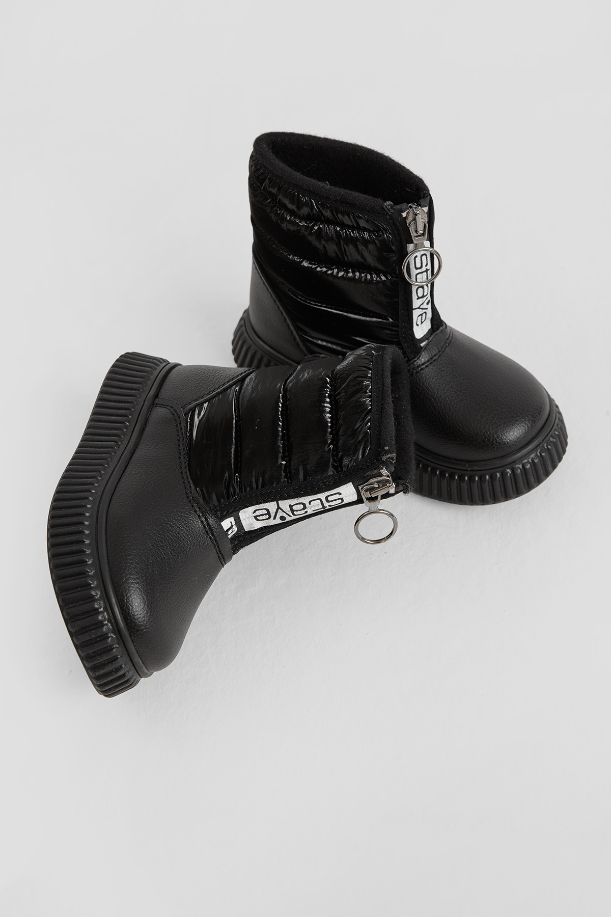 Çocuk Unisex Siyah Esnek Termo Taban Sıcak Astarlı Önü Yazılı Fermuarlı Kar Botu - Görsel 4