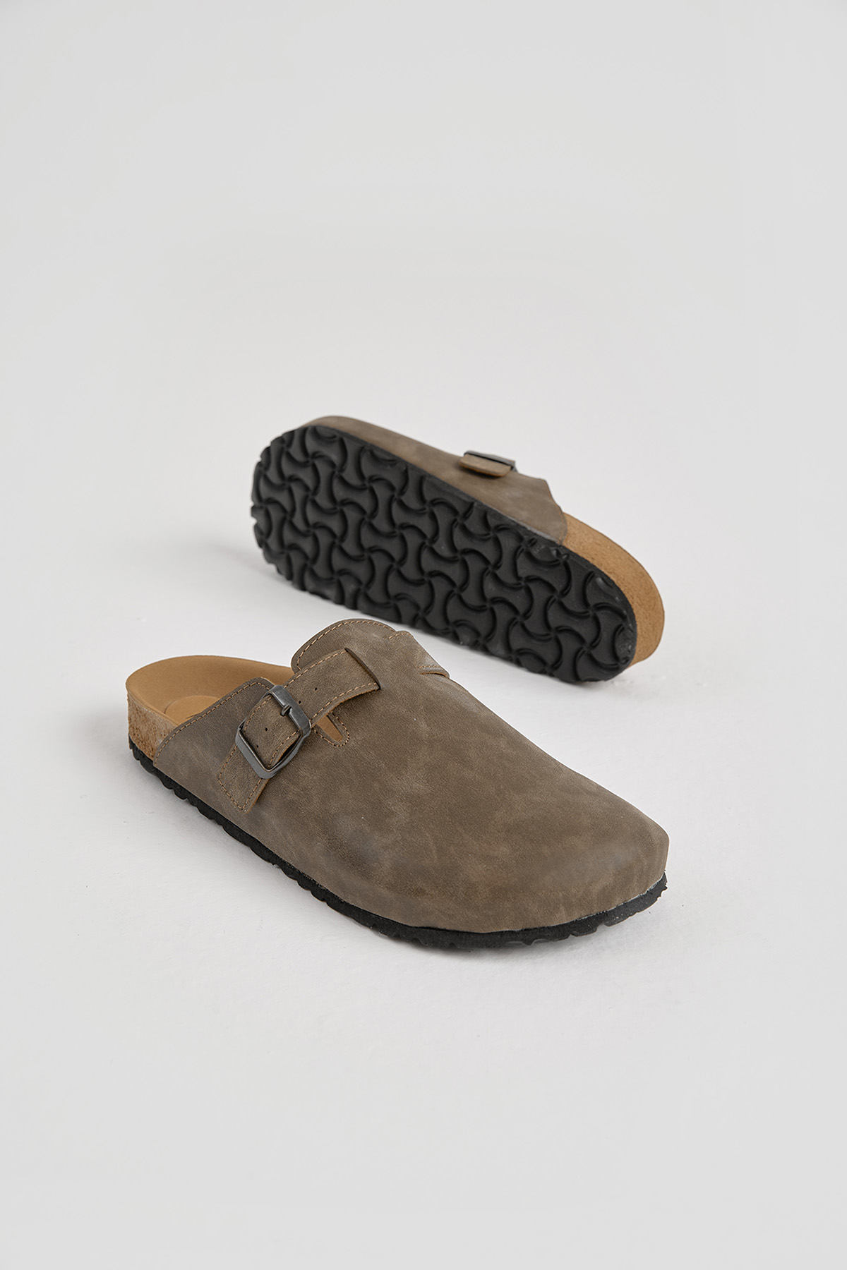 Erkek Vizon Kalın Poli Taban Tokalı Önü Kapalı Terlik - Görsel 5