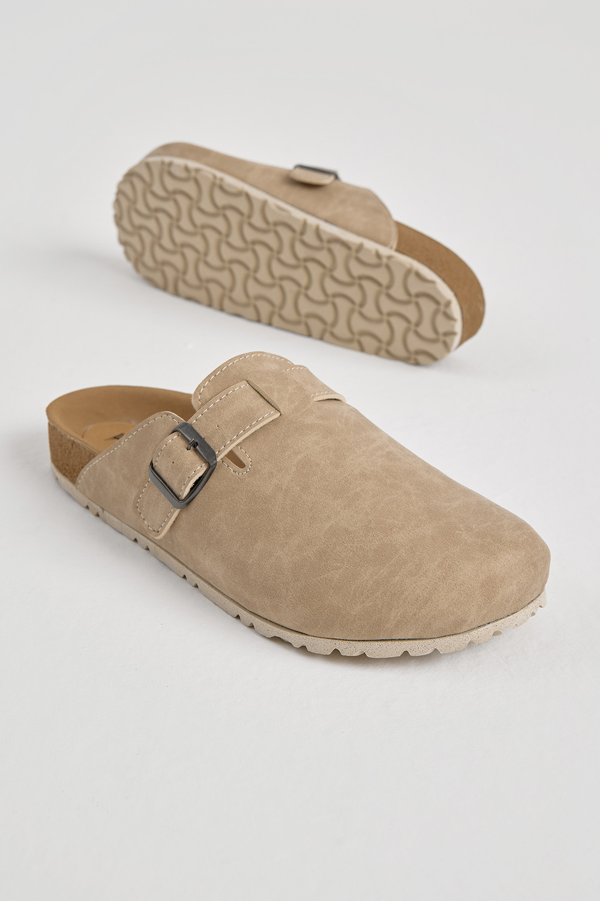 Erkek Bej Kalın Poli Taban Tokalı Önü Kapalı Terlik - Görsel 3